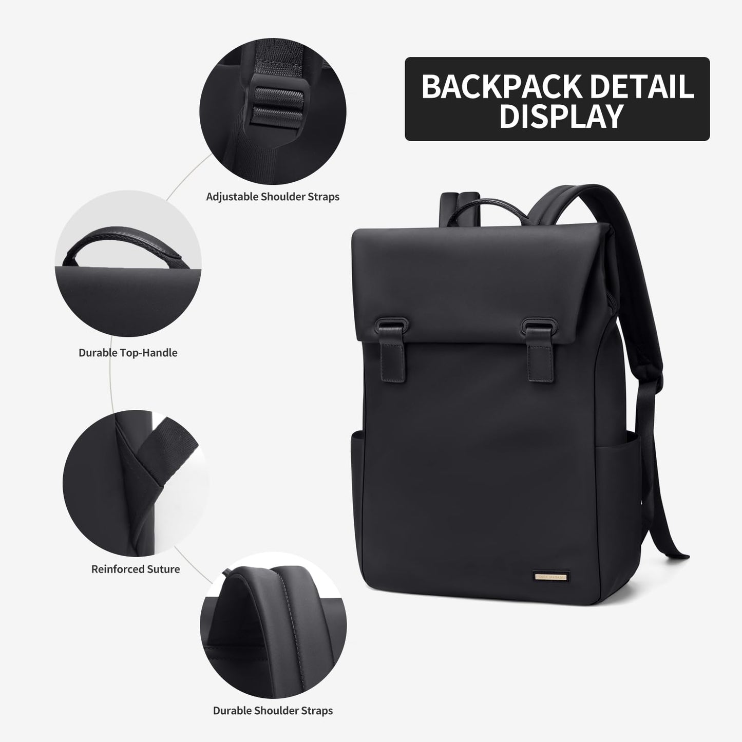 GOLF QUALITY Laptop Backpack with Flap 15.6Inch mochila de viaje Anti-theft Bookbag Casual Daypack for Women Men Travel Commute College Work Teacher,Black