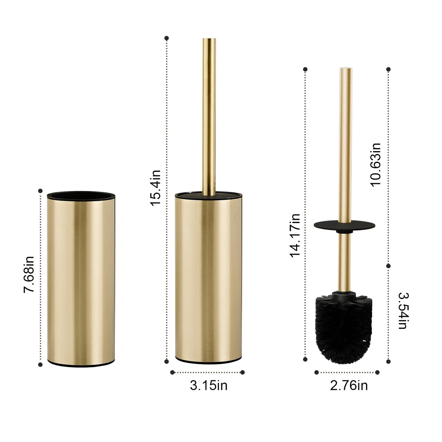 304 Stainless Steel Toilet Brush and Brush Holder Set, Circular Floor Toilet Brush Holder, Long Handle, Bathroom Heavy-Duty Cleaner, High-End Cylinder Wall (Brushed Gold) YIGUANXIN