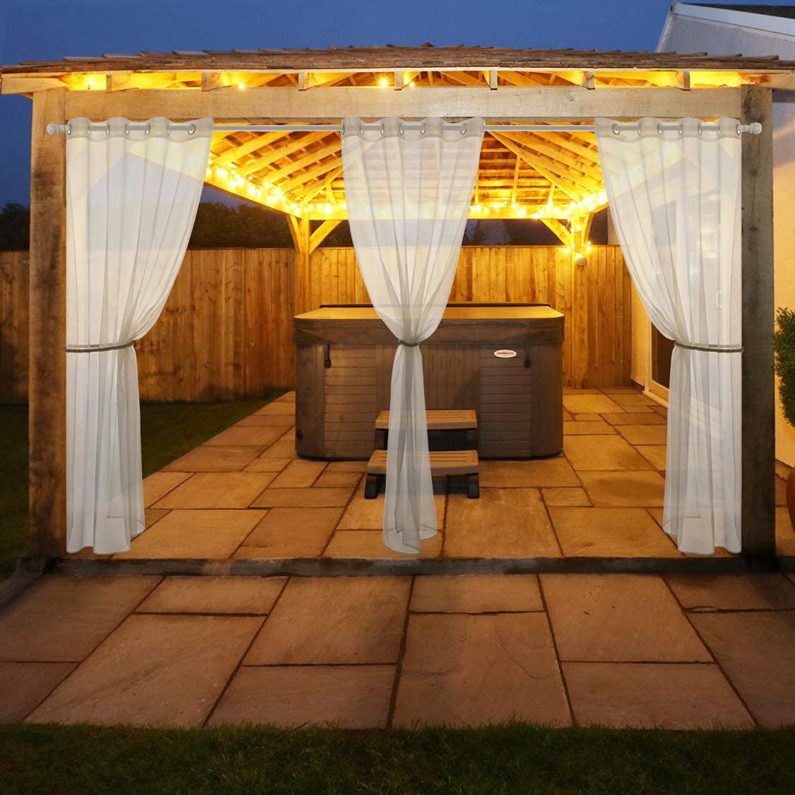 MIULEE Waterproof Sheer Outdoor Curtains White Drapes Grommet Voile Curtain Set of 2 Panels for Porch, Pergola, Cabana，Gazebo (54 W x 96 L)