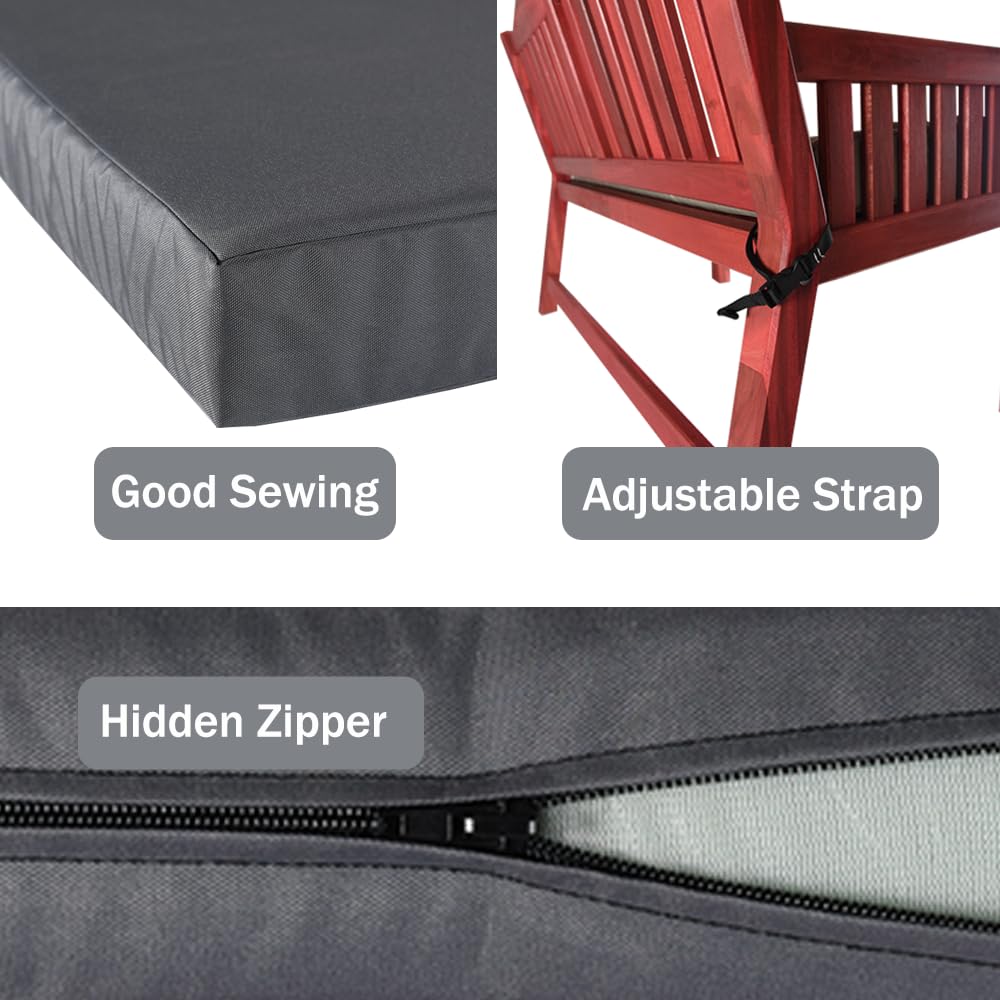 amberr Outdoor Bench Cushion 42 x 18 Inch Waterproof Patio Furniture Cushions,Bench seat Cushion with Adjustable Straps, Outdoor/Indoor Porch Swing Cushions with Ties (Dark Grey, 42"x18"x3")