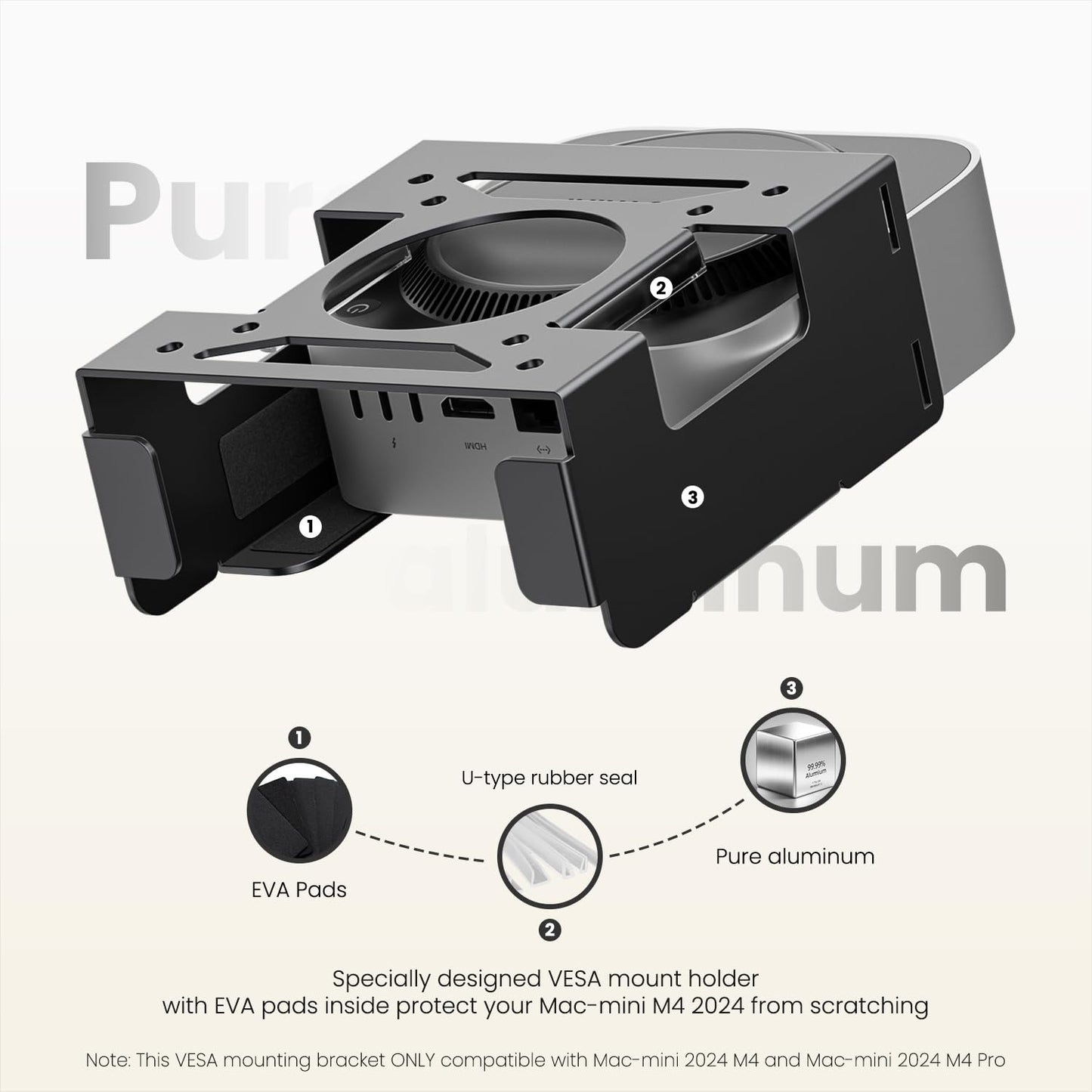 Fasgear Pure Aluminum VESA Mount for Mac-mini M4 2024, Monitors Mounting Bracket for Under Desk with Anti-Theft Function, Metal Wall Mounted VESA Compatible with Mac-mini M4 Pro 2024 (Black)