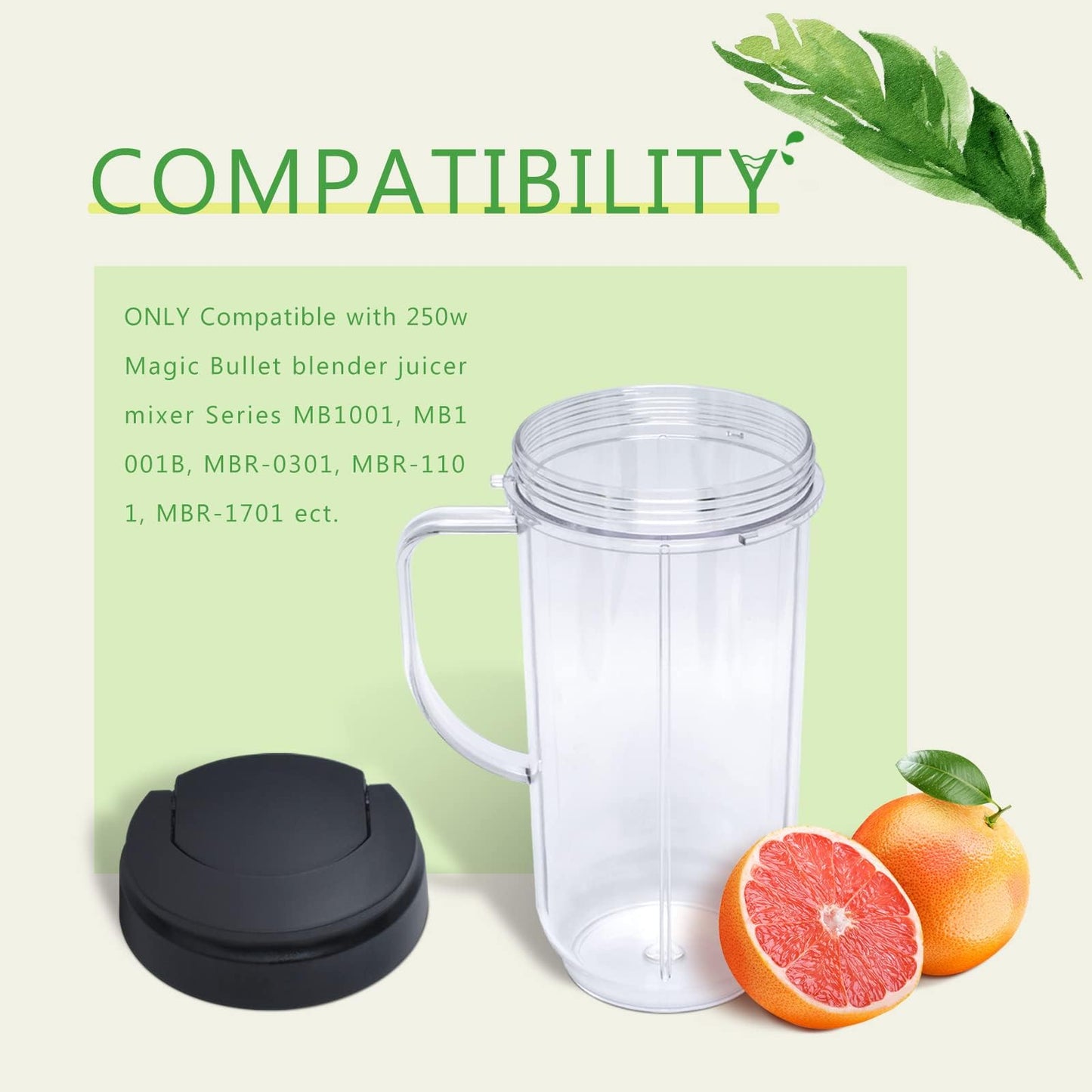22oz Cups and Blade Compatible with Magic Bullet Blender, Tall 22oz Cup with Flip Top to-Go Lid Replacement Parts Compatible with Magic Bullet 250w MB1001 Juicer Mixer