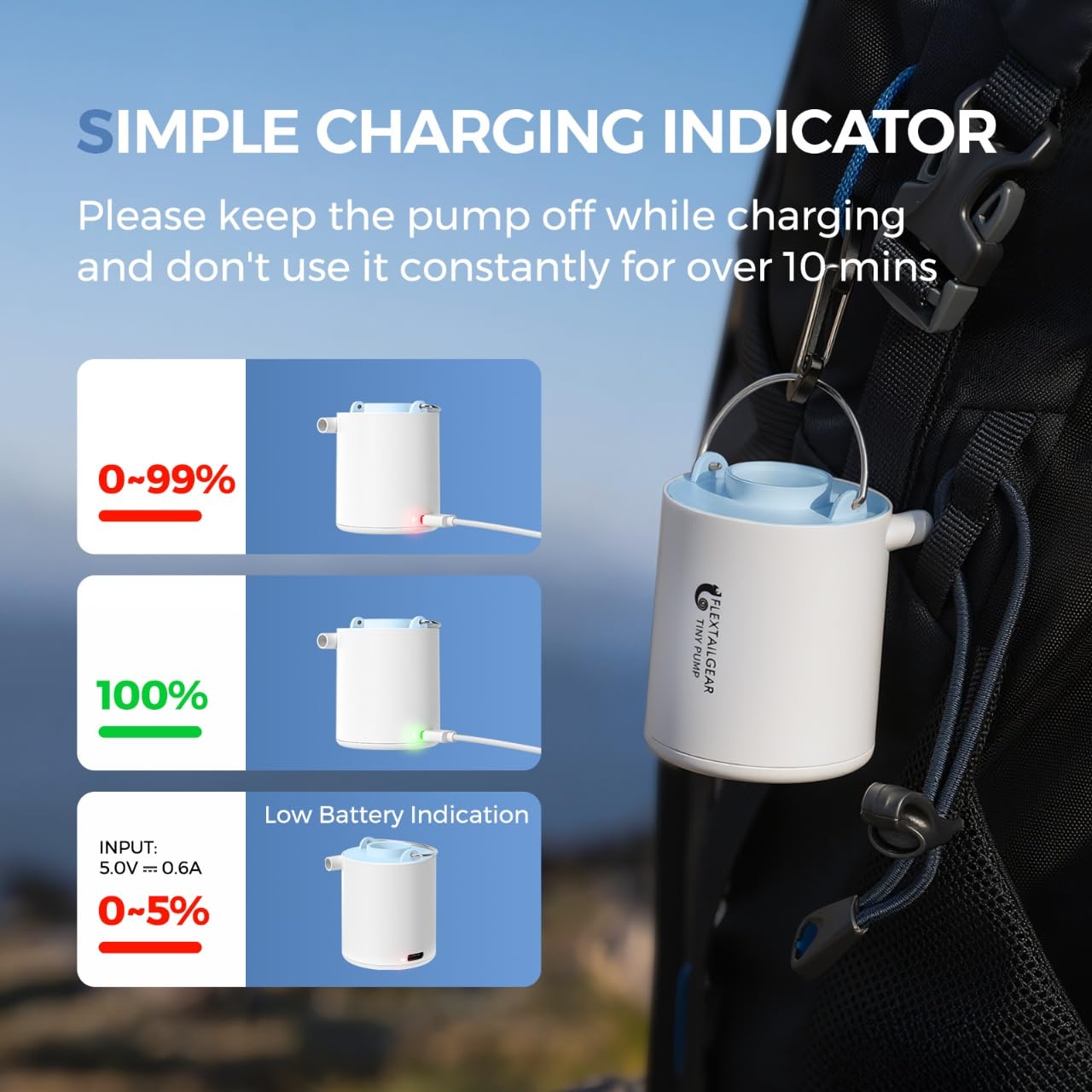 FLEXTAILGEAR Tiny Pump Portable Air Pump Ultra-Mini Air Pump with 1300mAh Battery USB Rechargeable to Inflate Deflate for Pool Floats Air Bed Air Mattress Swimming Ring Vacuum Storage Bags (Blue)