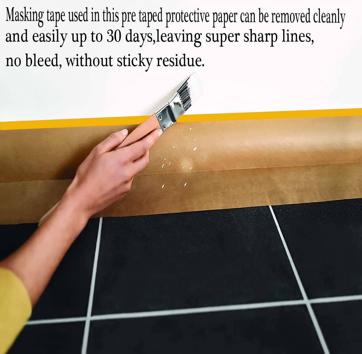 Xianshengle Pre-Taped Masking Paper for Painting - 20 Inch x 50 Feet Brown Kraft Paper Tape and Drape Roll, Paint Adhesive Protective Paper for Covering Skirting, Frames, Cars and Auto Body