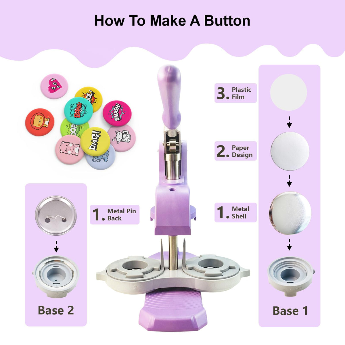 YiiYiiGO 200 Sets 58mm/2.28inch Button Maker Supplies, (Approx.2.25 inch) Round Badge Blank Pins, Includs Metal Shells, Metal Back Cover, Blank Paper and Transparent film for Pin Maker Button Press