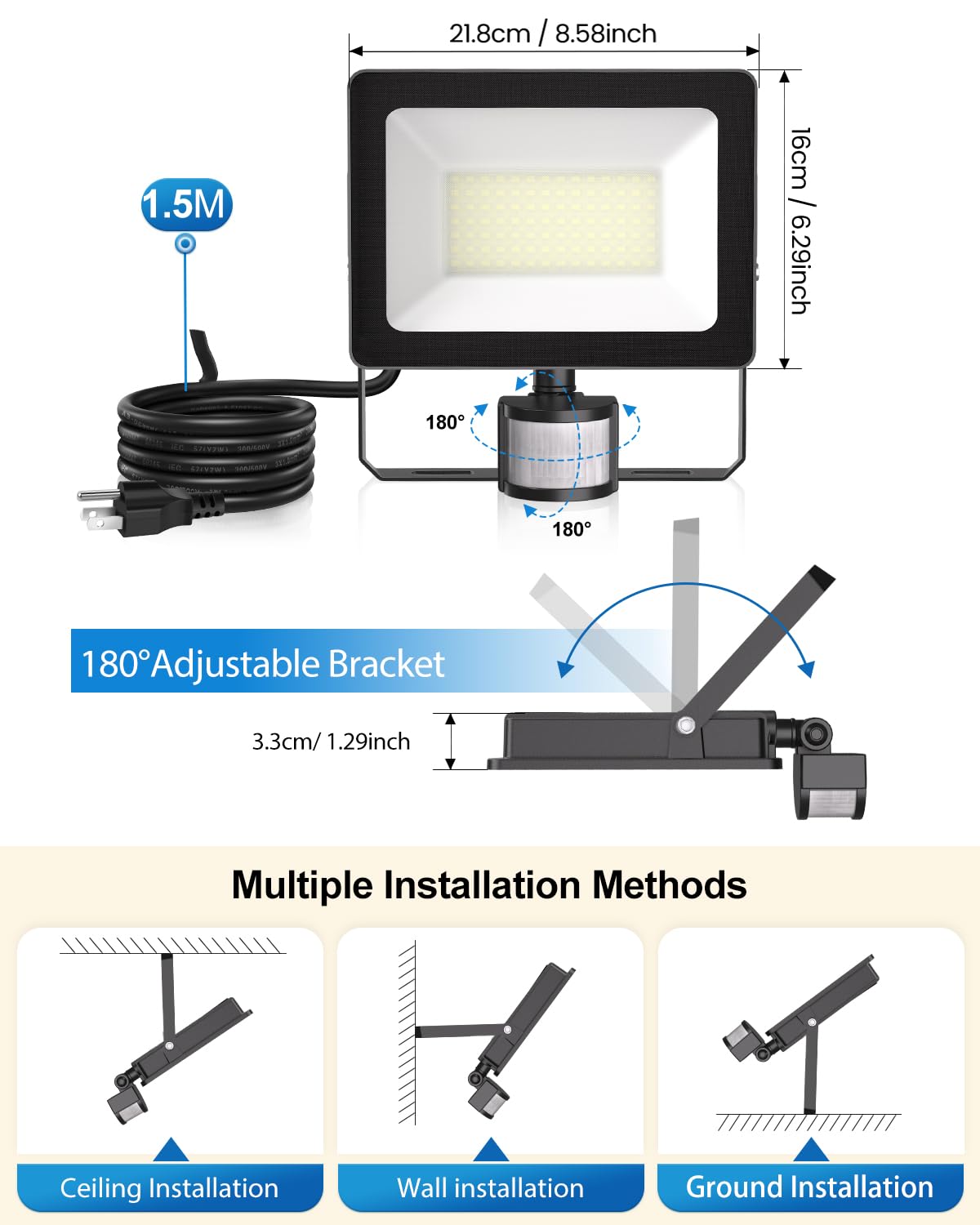 MEIHUA 80W LED Motion Sensor Outdoor Lights, 9000LM Super Bright LED Flood Light Outdoor, IP66 Waterproof LED Exterior Floodlight with Remote Control, 6500K Outdoor Security Light for Yard Garage