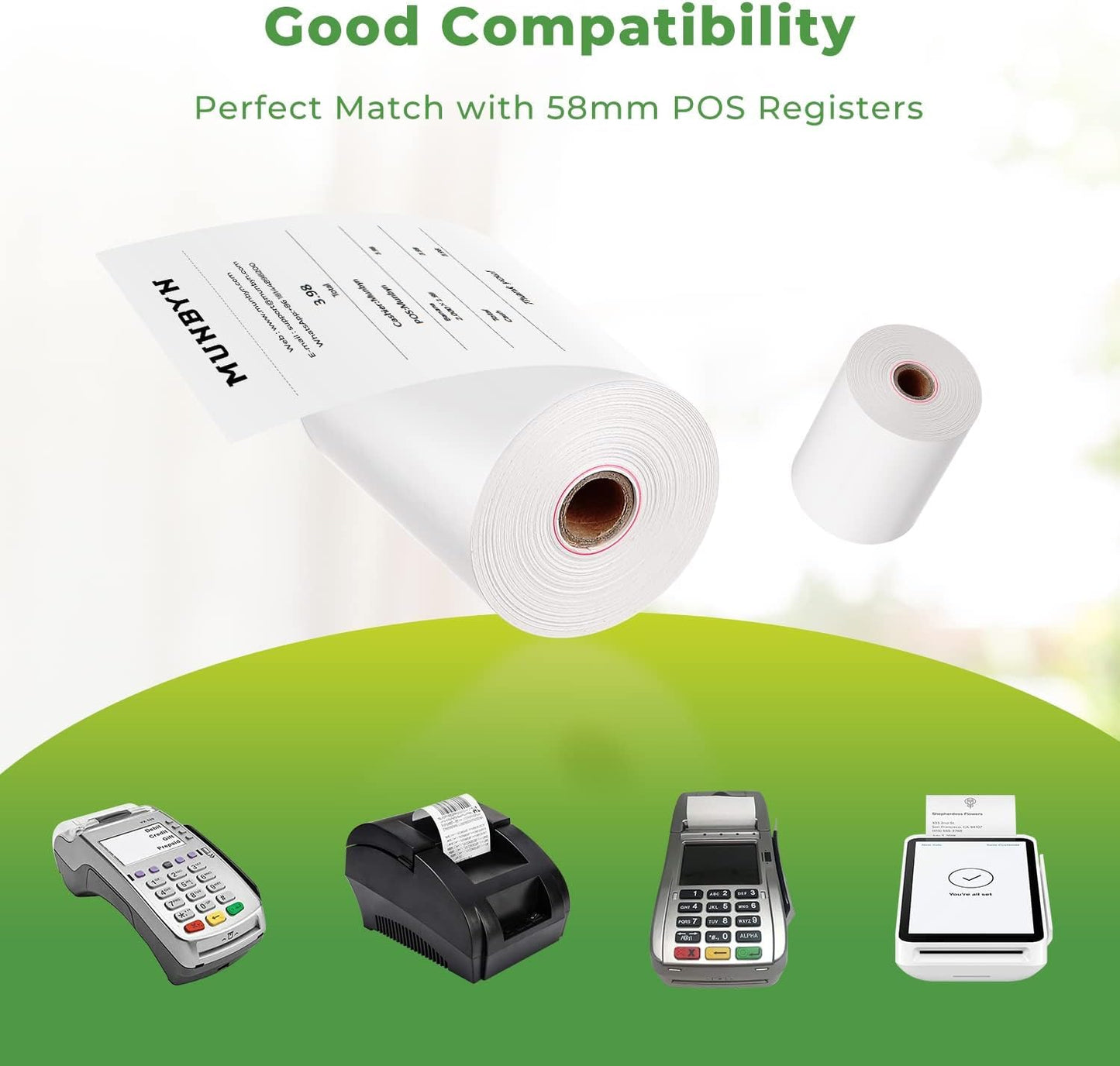 MUNBYN Thermal Paper Roll 2 1/4" X 85 ft, 50 Rolls Thermal Receipt Paper Cash Register Paper Rolls Fits for Most Credit Card Terminals, Verifone VX510 VX570 FD50 T4220, BPA Free