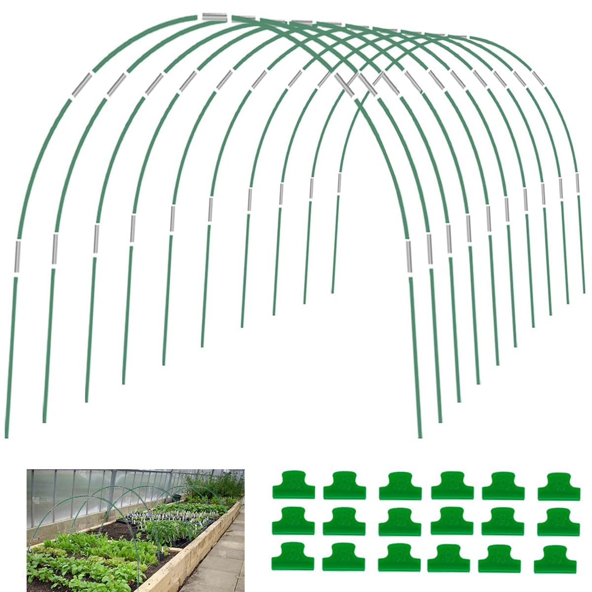 60Pcs Greenhouse Hoops for Raised Beds,8ft Greenhouse Hoops,Grow Tunnel,10 Sets Garden Hoops Rustproof Plastic Coated Steel Support Frame Hoops for Raised Beds, Garden Tunnel Row Cover Hoops Kit