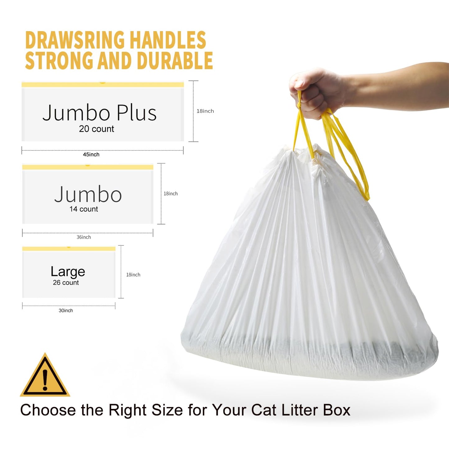 KONE Cat Litter Box Liners Jumbo 45 x 18 inch Heavy Duty Drawstring Bags 20 Count