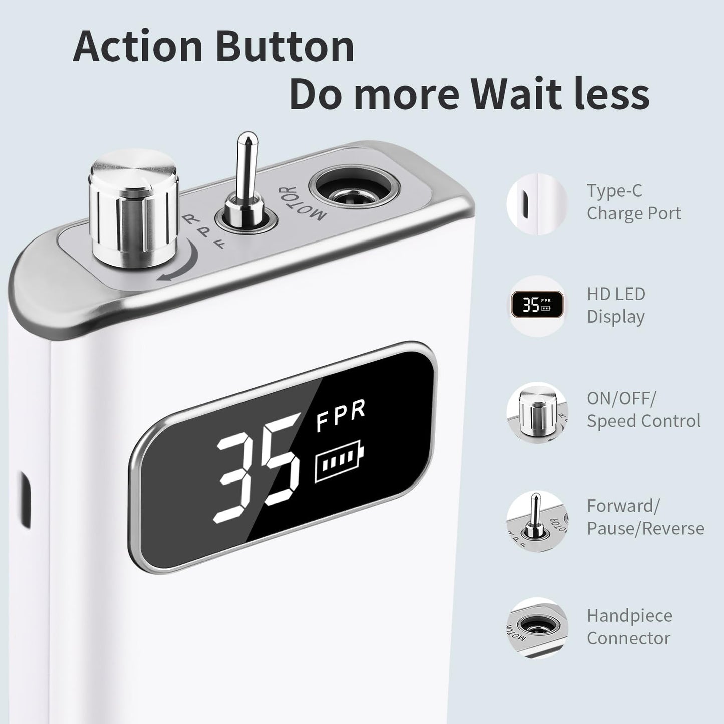 Enniewi 35000RPM Professional Nail Drill with Rechargeable Base Electric Nail Drill Machine with 7 Bits for Removing, Polishing and Shaping Gel / Acrylic Nails for Salon and Home Silver White