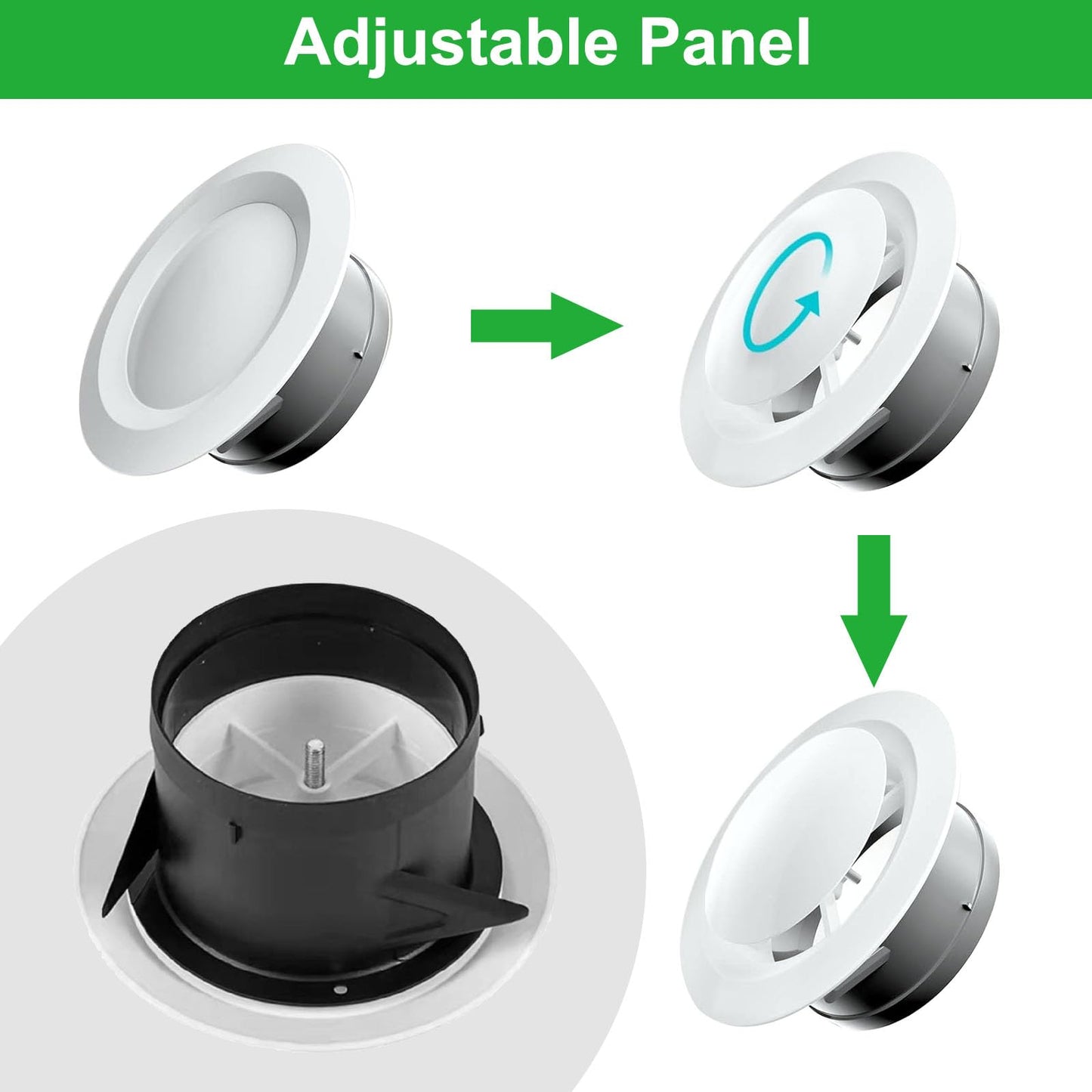 4 Inch Soffit Vent Adjustable Vent Cover, ABS Round Ceiling Vent Covers for Bedrooms, Living Rooms, Bathroom, Offices and Kitchens (4Pack)