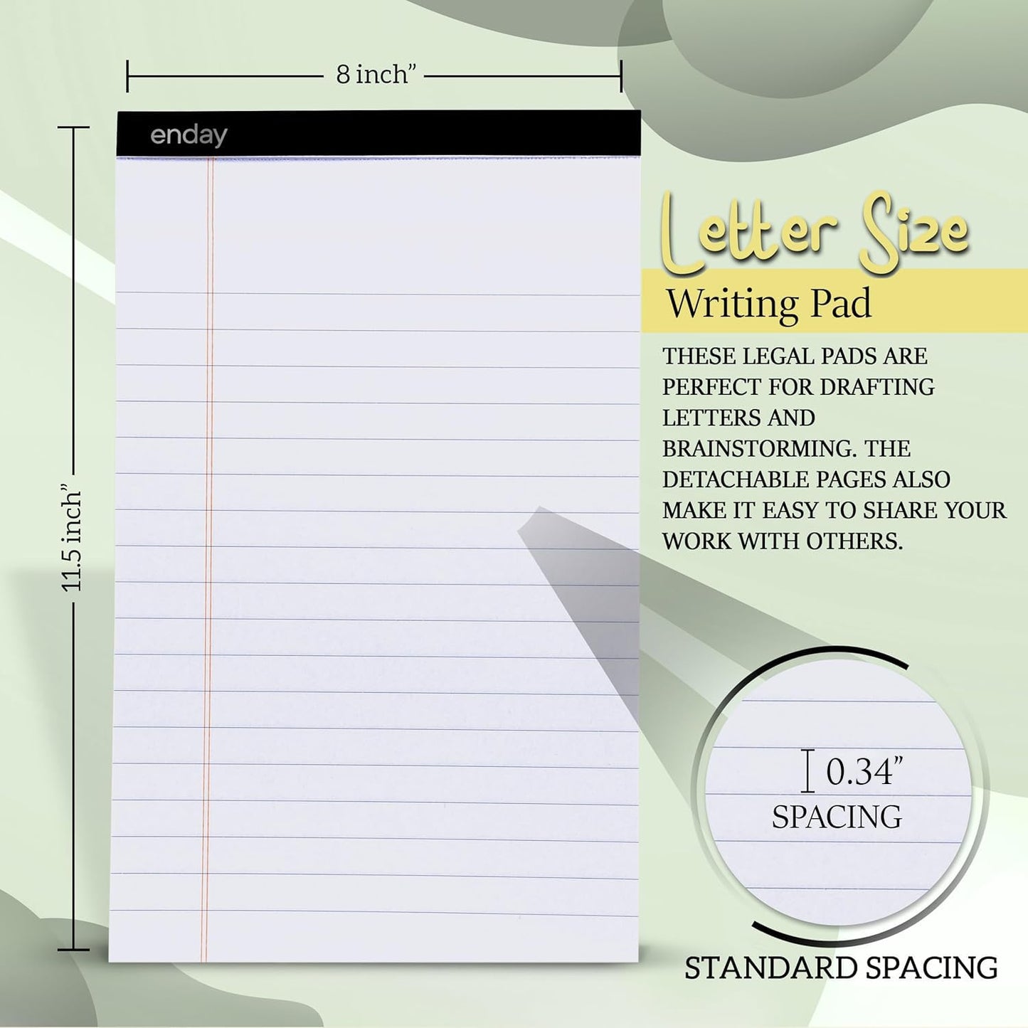Enday Legal Pads 8.5 x 11 Inch, (12 Pack) 50 Sheets per Notepad, Note Pads, Legal Ruled Writing Pad with Perforated Pages, White Paper Legal Pad for Work and Note-Taking