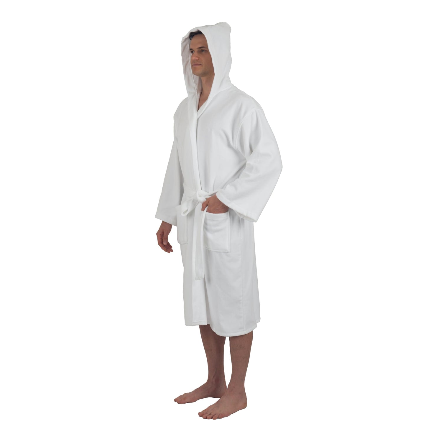 Alpine Swiss Dane Mens Hooded Bathrobe Pure Cotton Terry Cloth Long Robe for Men Super Absorbent Quick Drying Luxury Spa Robe WHT XL/2XL