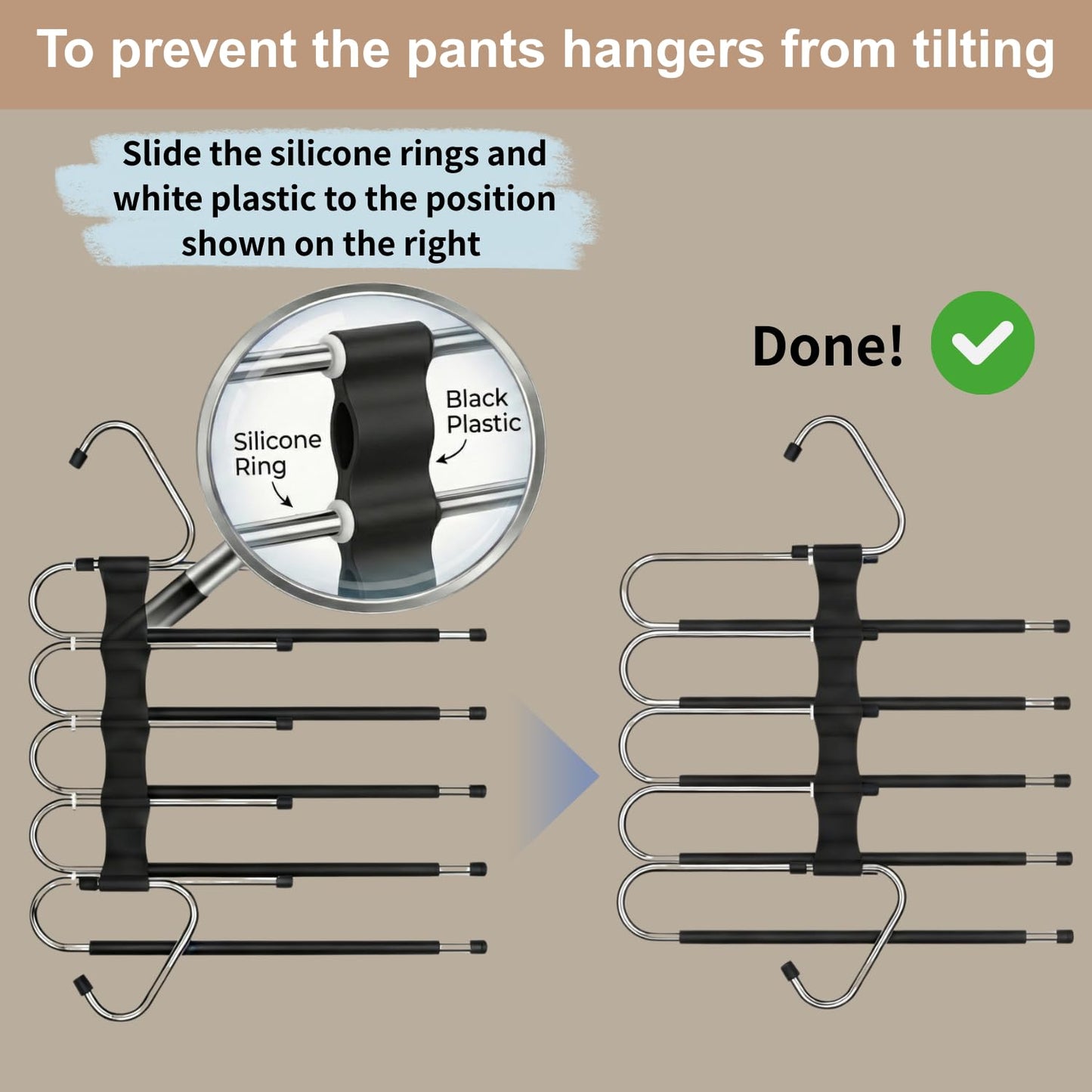Pants Hangers Space Saving, 5 Tier Jeans Hanger for Closet, Black Multiple Heavy Duty Stainless Steel Pant Rack for Trousers, Legging with 10 Clips (4 Pack)