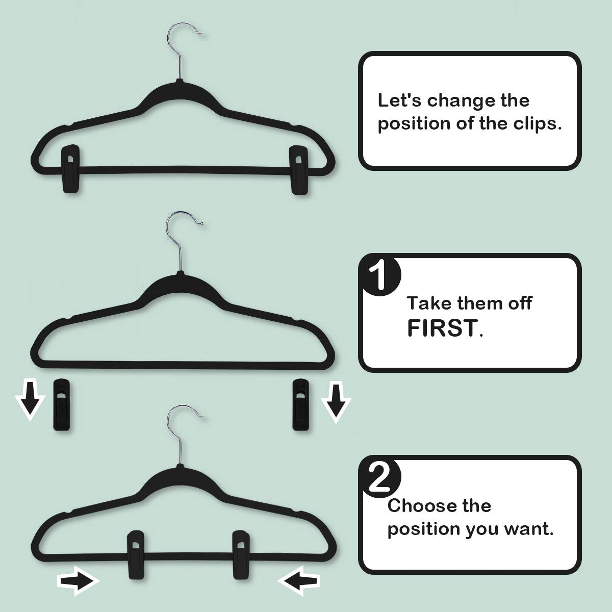 Trgowaul Velvet Hangers Clips 60 Pack, Pants Hangers Velvet Clips, Strong Finger Clips Perfect for Thin Velvet Hangers (Black)