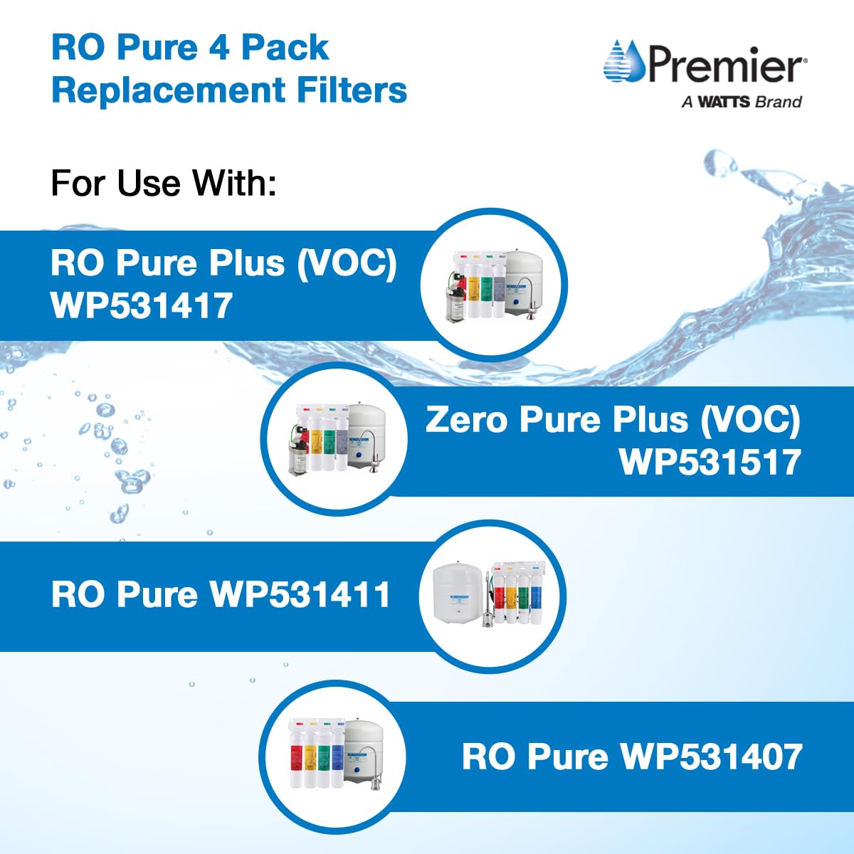 Premier 1R-1Y-1B-1G RO-Pure Push Button Replacement Filter Kit