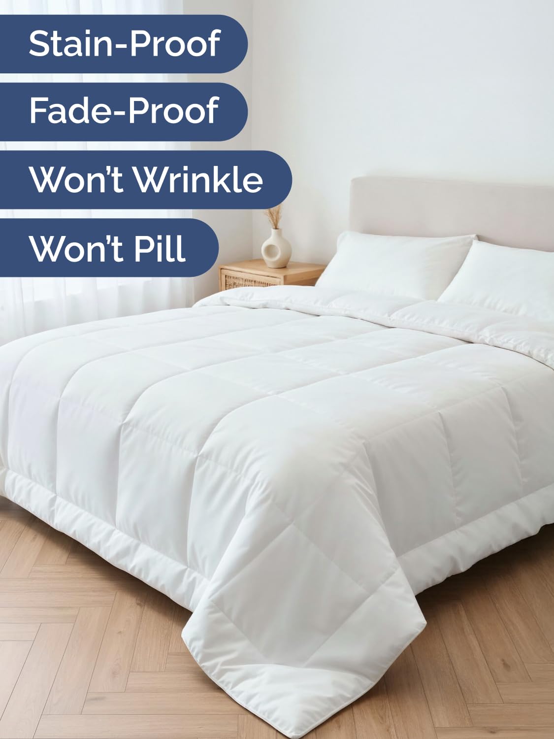 King Comforter Duvet Insert, White - Lightweight All-Season Down-Alternative Microfiber Comforter, 88x88 in (223cm), Box-Stitched with Corner Tabs, Soft Breathable Cooling Bedding, Comforter Only