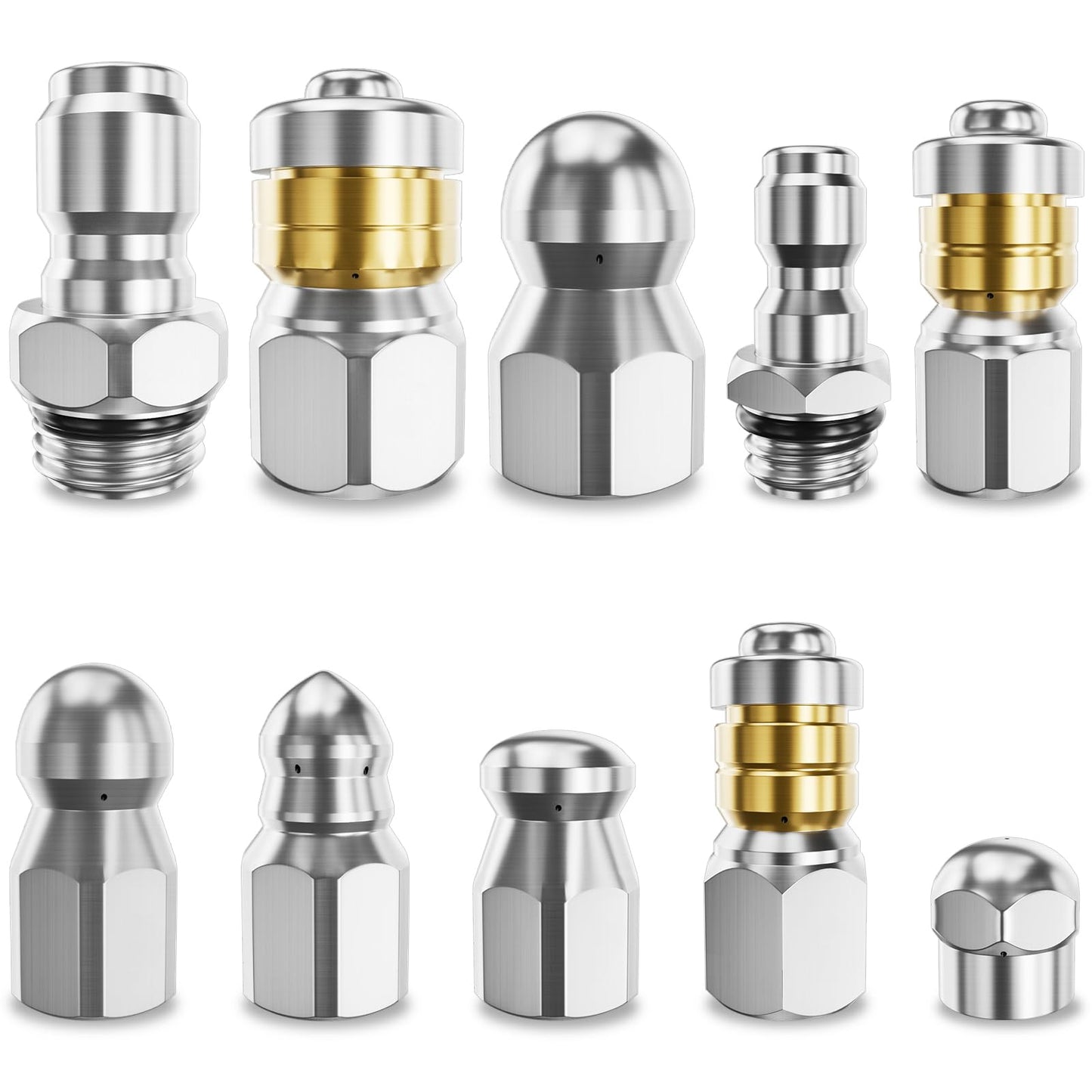 Wllead Jetter Heads Kit (Pack of 10) - Rotating Button Drain Cleaning Nozzle Tips for Pressure Washer Sewer Jetter - Stainless Steel 5000 PSI