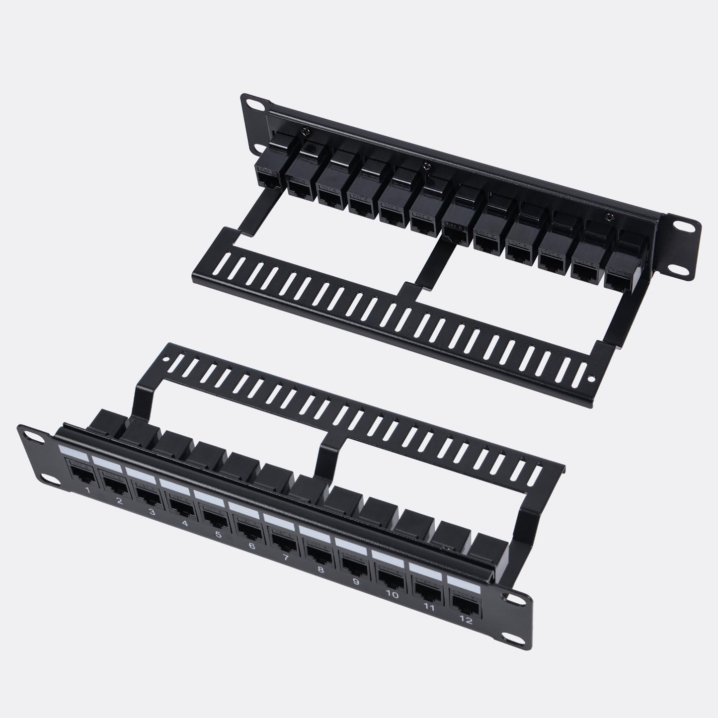GeeekPi 12-Port Cat6 Patch Panel, 10 inch 1U Rack Mount Modular Panel with Keystone Coupler & Cable Management for DeskPi RackMate T1/T0/T2/T0 Plus/T1 Plus/TL1 10" Width Server Rack & Network Cabinet