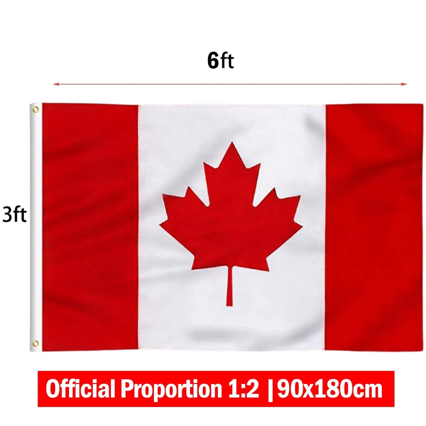 Canadian Flag 3x6Ft Outdoor Indoor, 250D Durable Nylon Heavy Duty, Embroidered Maple Leaf and Brass Grommets, Official Proportion 36X72 inch Canada National Flag for Parade Home Garden Office Decor