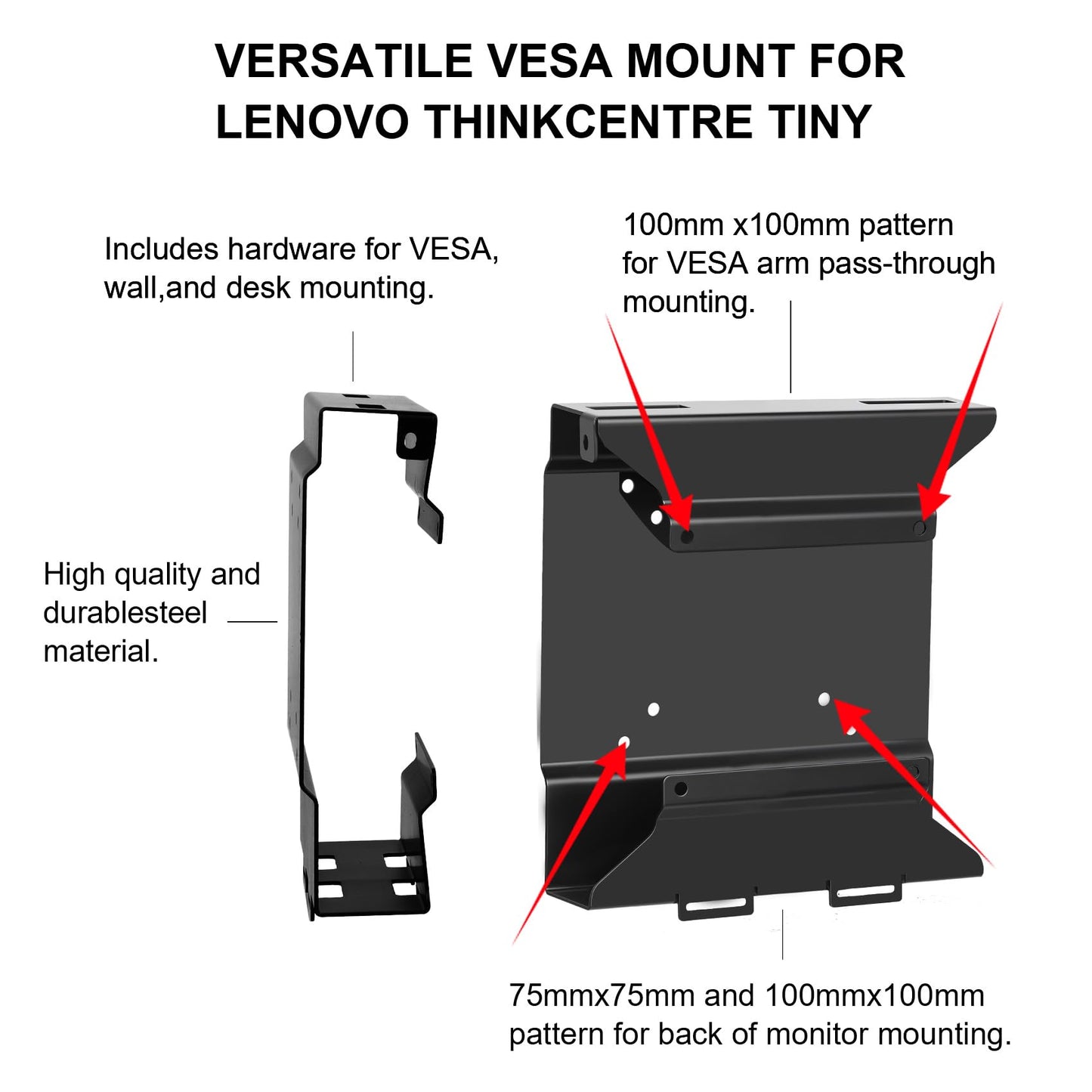2 Pack Mini PC VESA Mount Compatible with Lenovo Thinkcentre Tiny M90q Gen2, M80q Gen3, M90q Gen3, M90q Gen2, M70q Gen2, M60e, M75q Gen2, Under Desk and Wall Mount,75x75mm or 100x100mm Monitor Arm