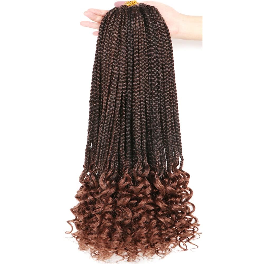 7 Packs 18 Inch Box Braids Crochet Braids with Curly Ends 3X Box Braid Crochet Hair Extension 20 Strands/Pack (18 Inch, T30#)