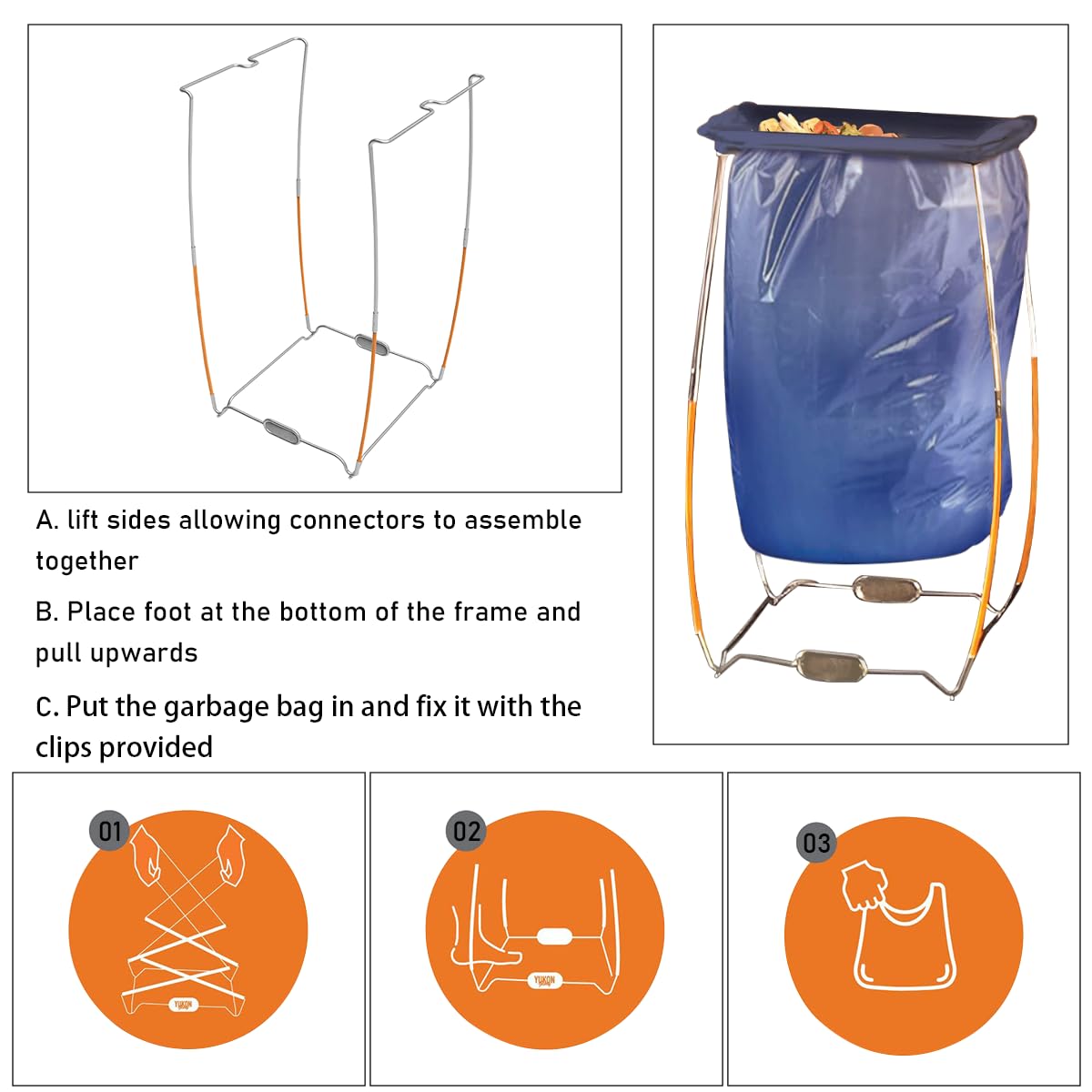 1pcs Metal Garbage Bag Holder, Collapsible Trash Bag Holder Frame Holds 30-45 Gallons, Multi-Use Outdoor Leaf Bag Holder for Camping, Party, Yard, Lawn Weeding