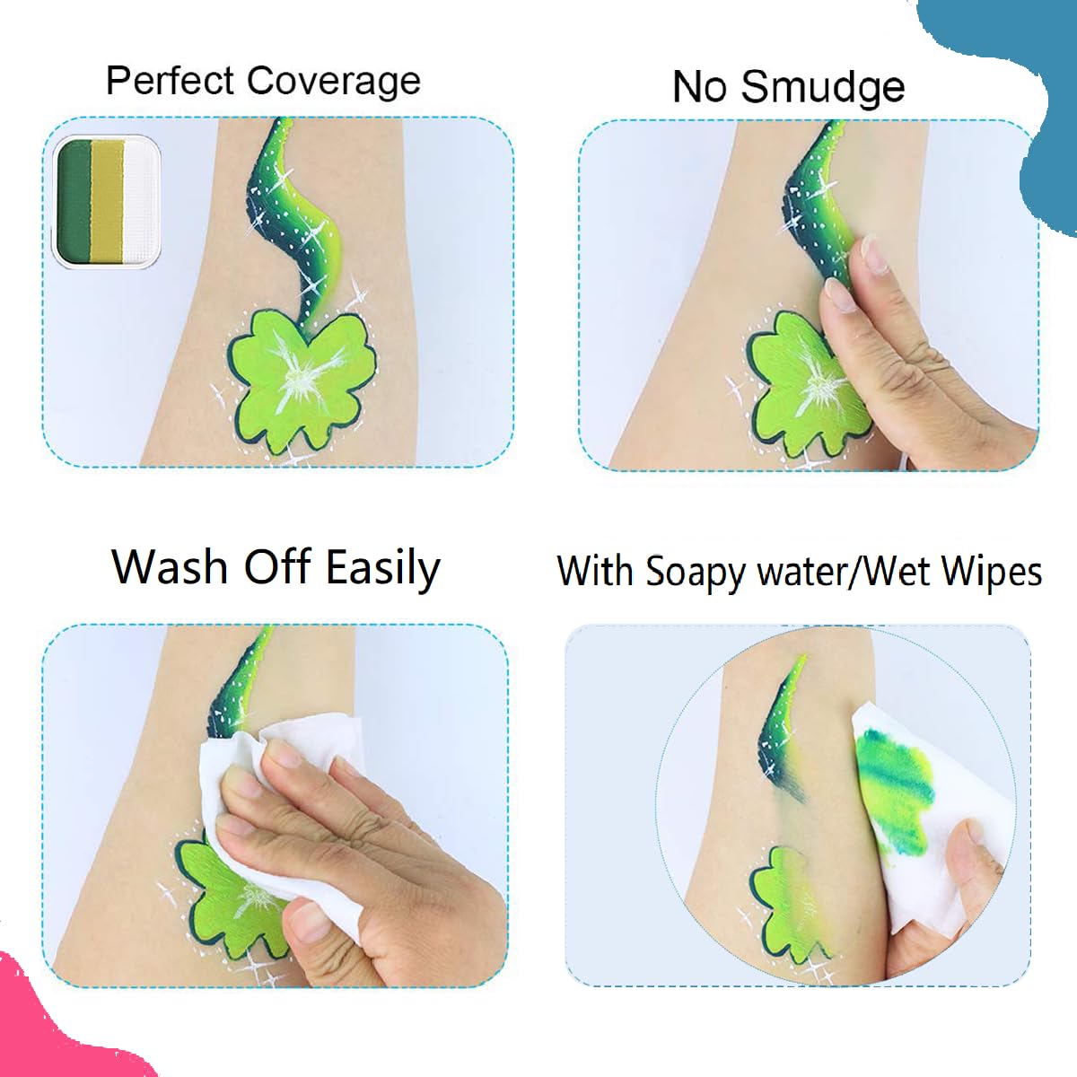 Face Painting Kits for Kids Adults Party Professional Split Cake Palette Water Actived Body Paint for Skin with Brushes Sponges Stencils Non-Toxic & Washable for Birthday Children's Day