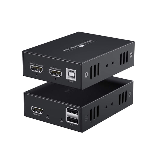 PWAY HDMI KVM Extender 1080P @ 60Hz Over Single Cat5E/6/7 Ethernet Cable Up to 50m/165ft with Loop Out & POC Function - USB Keyboard Mouse Support