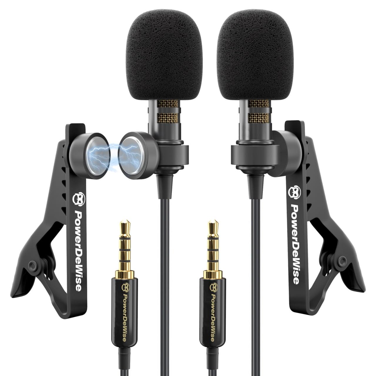 Professional Grade 2 Lavalier Clip-On Microphones Set for Dual Interview - Double Lav Lapel Microphone - Use for iPhone Phone Camera - Blogging Video Recording Noise Cancelling 3.5mm Mic