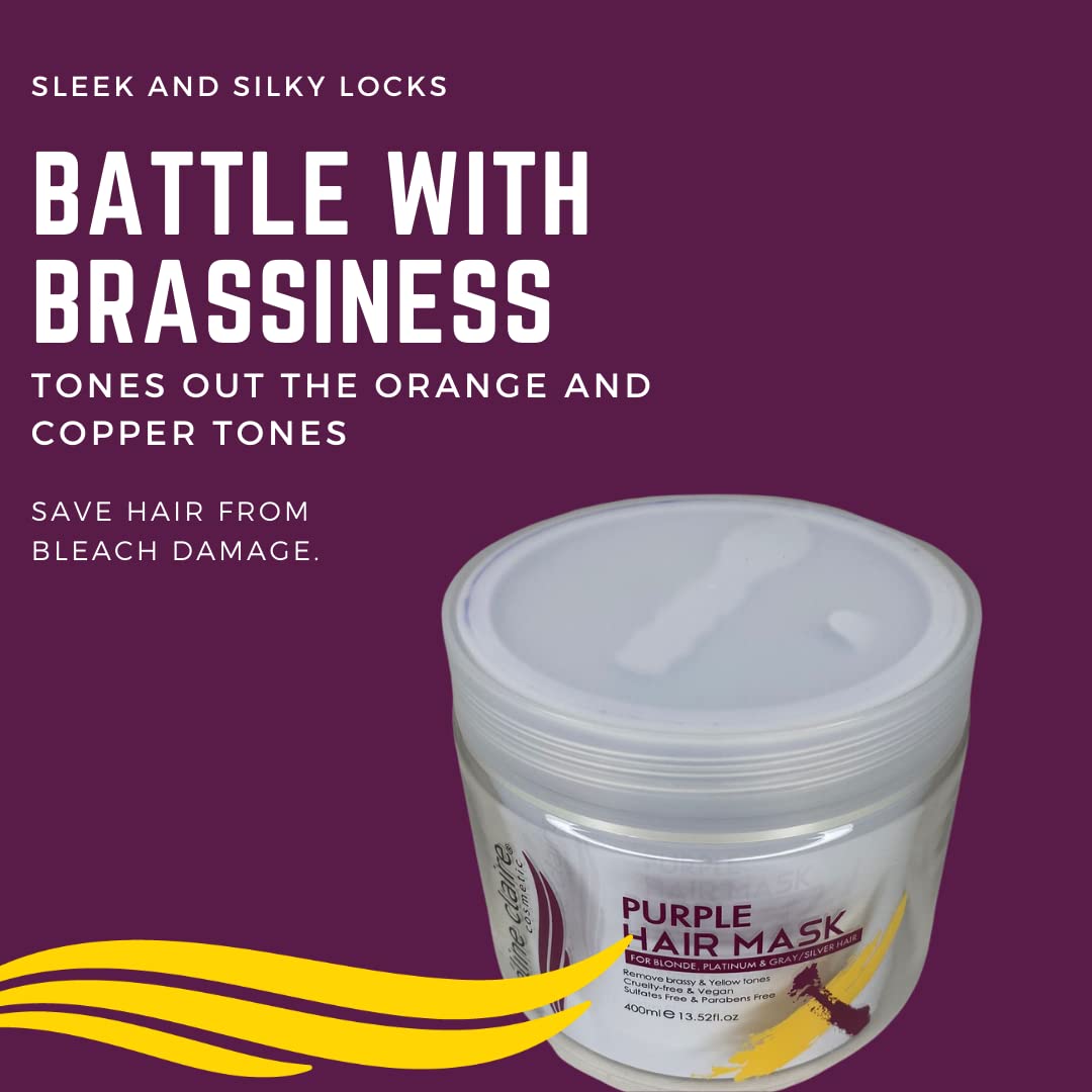 Celine Claire Purple mask for blonde hair highlighted hair Silver and Grey hair | toning no yellow hair mask | suitable for dry damaged hair | aiming to remove brassiness while providing treatment to your hair.