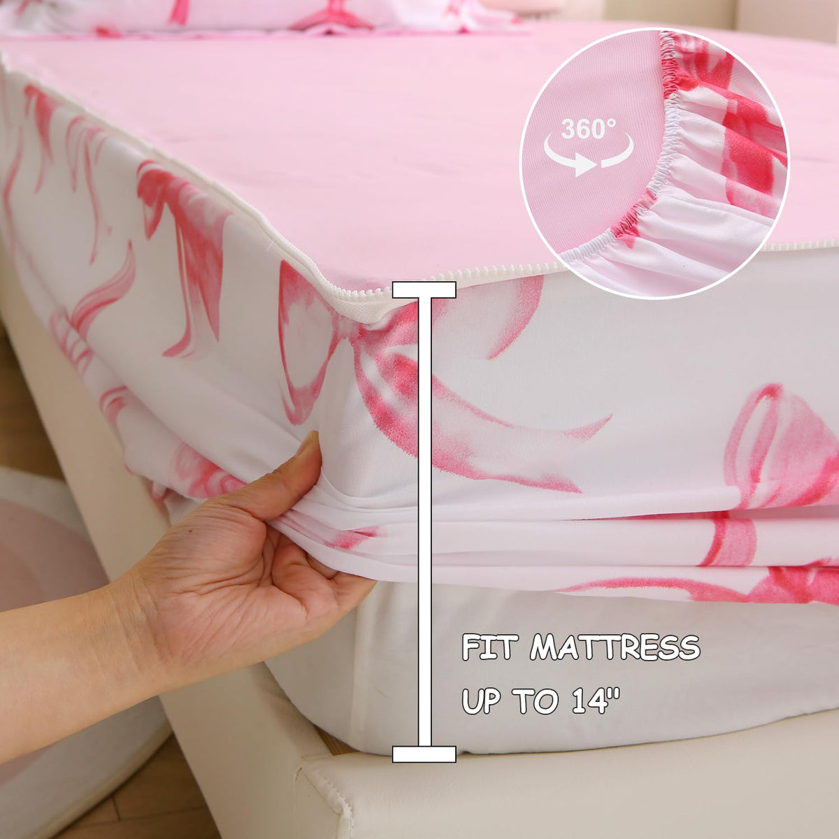 Bow Zipper Bedding Set Twin Size Zipit Bedding for Kids Girls Bow Zip Up Comforter & Sheets Pink Cute Bowknot Zip It Bed Set Children Bedroom Decor