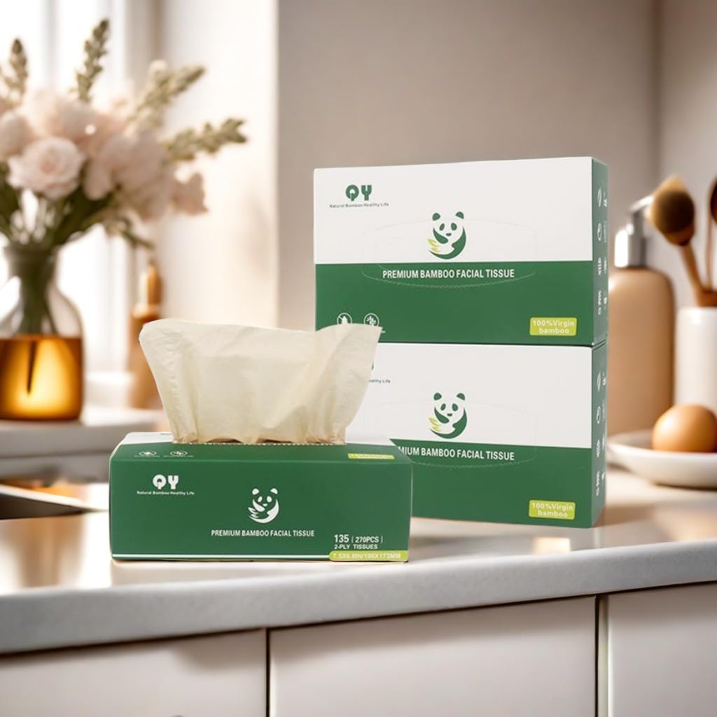 Premium Bamboo Facial Tissues Box - 12 Packs, Ultra Soft, Natural Unbleached, Tree-Free & Eco-Friendly,135 Tissues per Box (1620 Total Tissues)