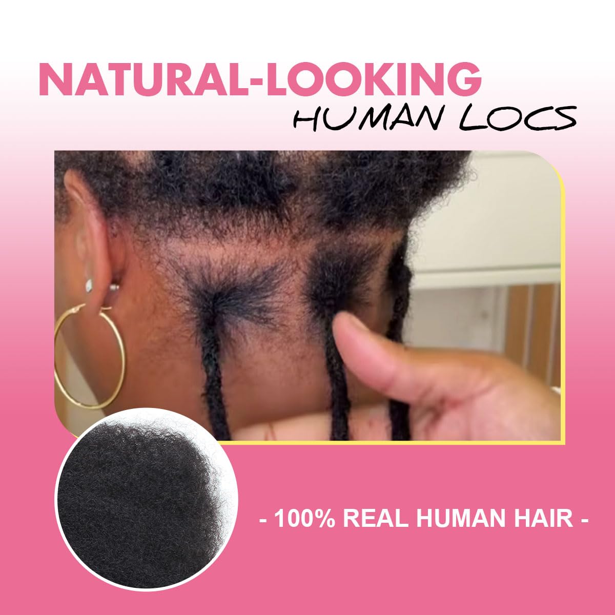 Lounoke 8 Inch 40 Strands Loc Extensions Human Hair, 0.6cm Pencle Size Dreadlock Extensions Human Hair for Women Men Full Handmade Permanent Dreads Locs(Natural Black)
