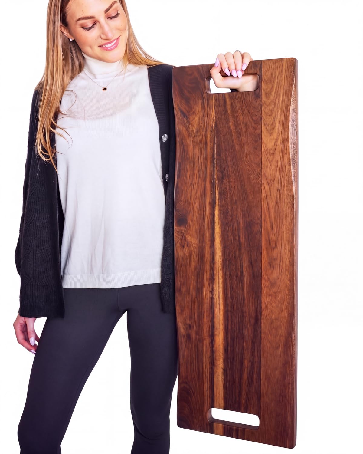 Babilonia Extra Large Charcuterie Board with Handles, 36 x 12 Inch Premium Acacia Wood Tray, Reversible Long Wooden Serving Platters for Meat, Cheese, and Party Appetizers