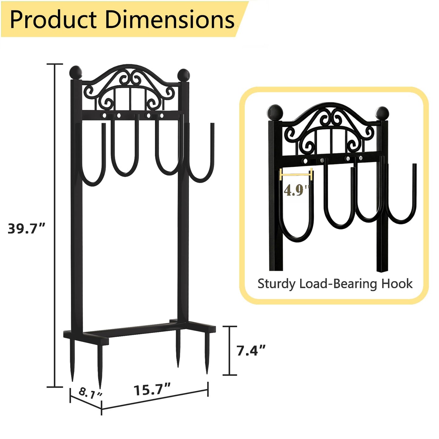 Garden Hose Holder, Easy Coiling & Tangle-Free Metal Hose Reel, Portable Water Hose Storage Organizer for 100FT Hoses, Freestanding Hose Holder for Lawn, Yard and Garden, Black
