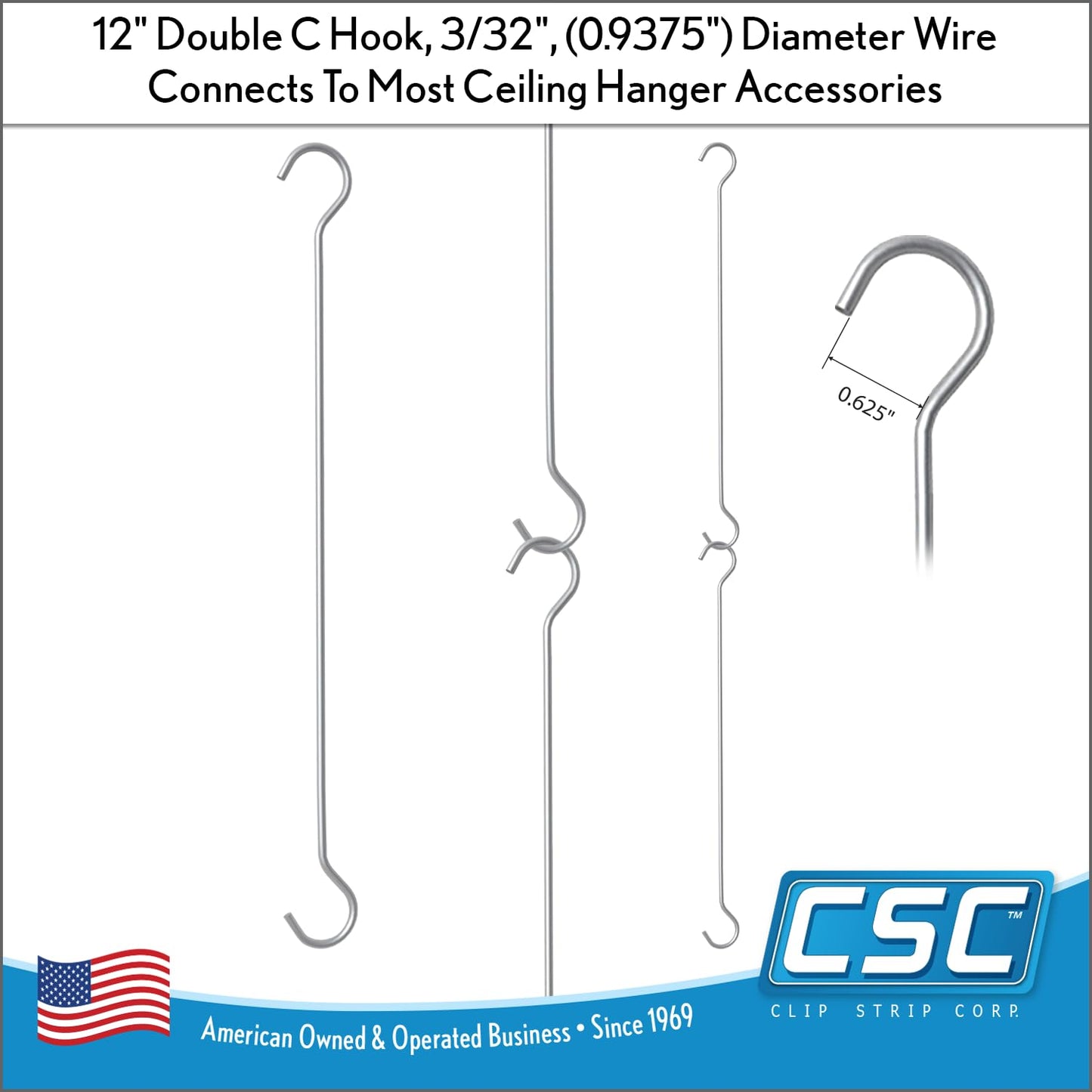 Clip Strip 50 Pack Ceiling and Window Double C Display Hook Sign Holders Brand, 12", Steel, 3/32" Diameter, Banner, Poster, and Sign Hanger