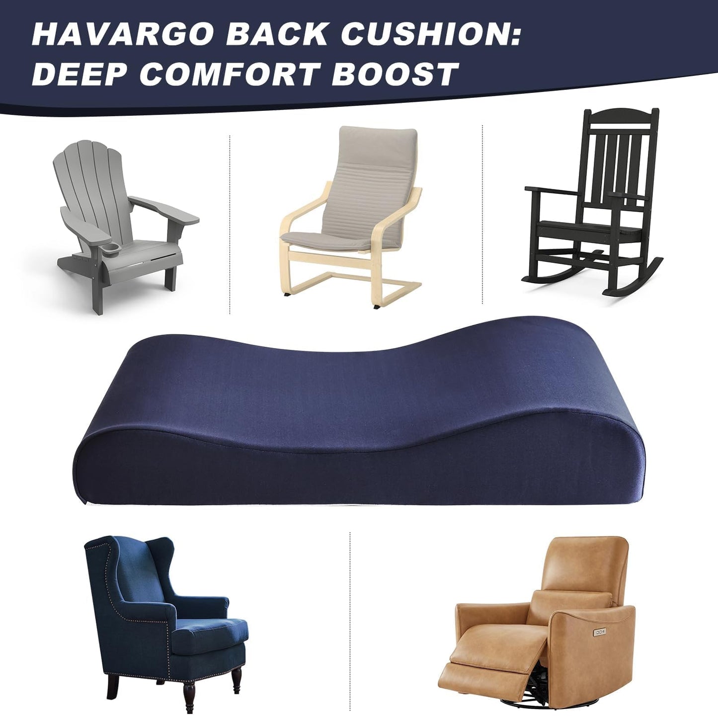 HAVARGO 2-in-1 Neck Pillow Lumbar Support Pillow for Recliner Couch - High-Density Foam Cushion Ergonomic Back Support for High-Back Rocking Chairs, Gaming Chair, Sofa to Relax The Back, Medium