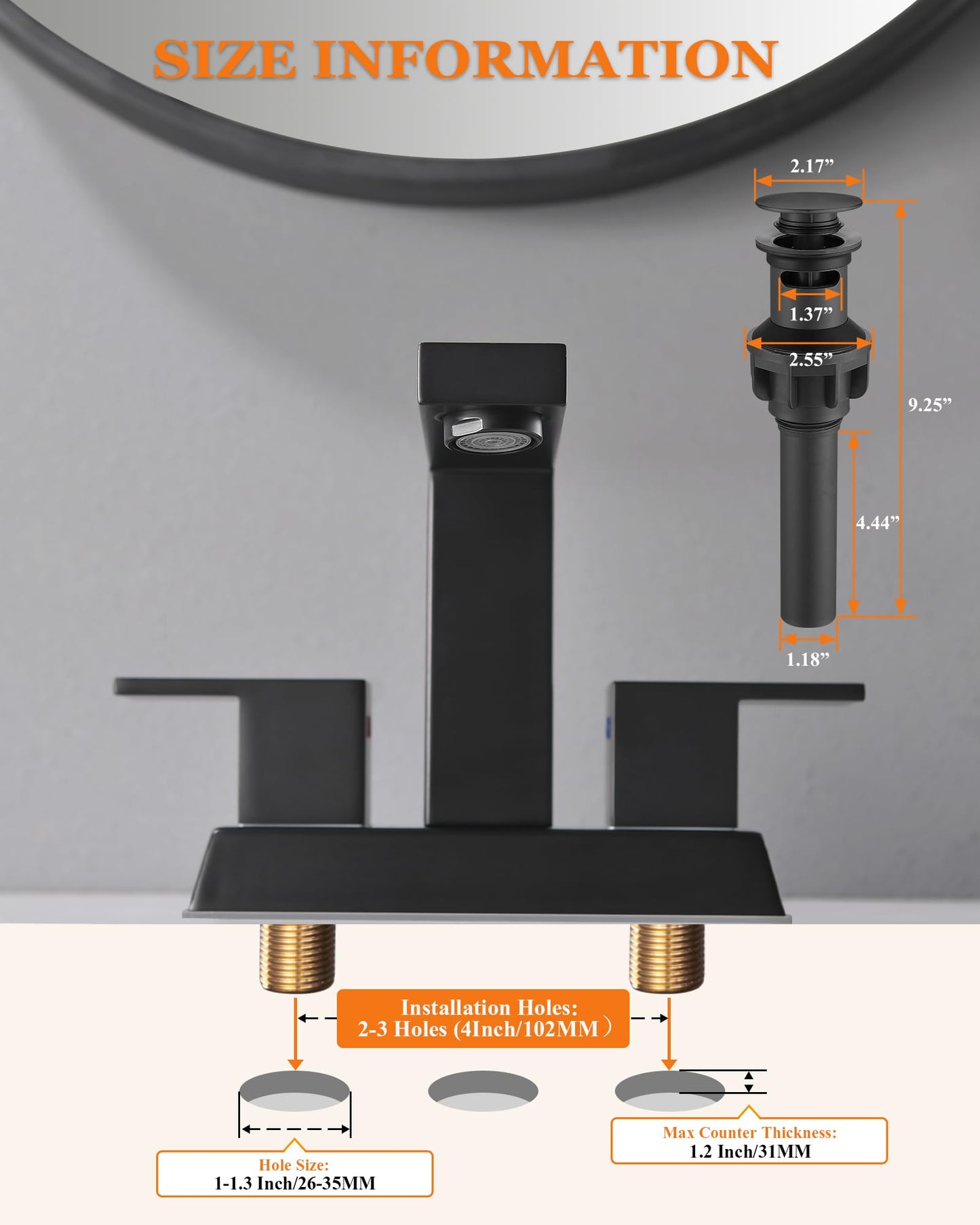 Tohlar Black Bathroom Faucet - Bathroom Sink Faucet 2 Handles, 4 Inch Centerset Bathroom Faucets for Sink 2 or 3 Holes, Matte Black Bathroom Faucet with Pop Up Drain and 2 Lead-Free Hoses, Lavatory RV