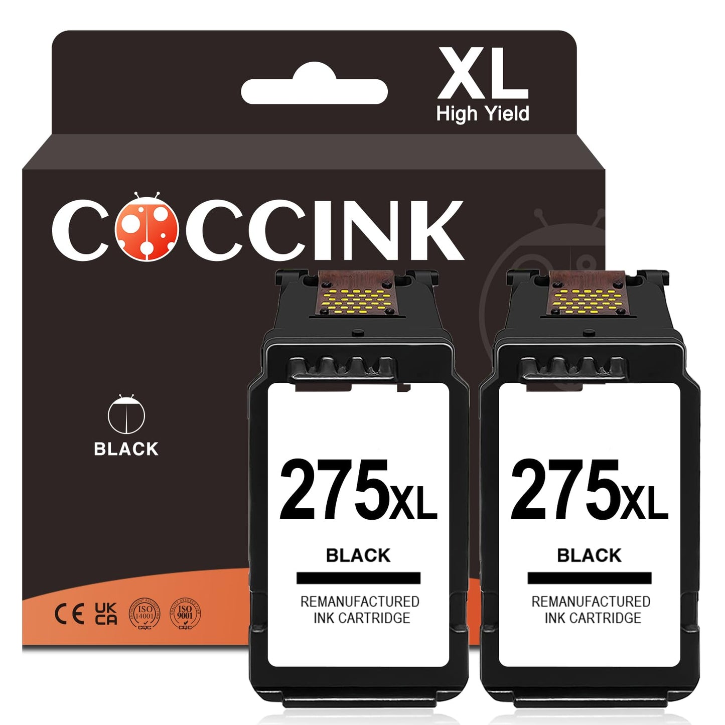 COCCINK 275XL Black Ink Cartridge for Canon PIXMA TS3500 TS3522 TS3520 TS3720 TS3722 TS3725 TS3729 TR4700 TR4720 TR4722 TR4725 Printer Work with Canon PG 275 XL Black Printer Ink Combo Pack(2 Black
