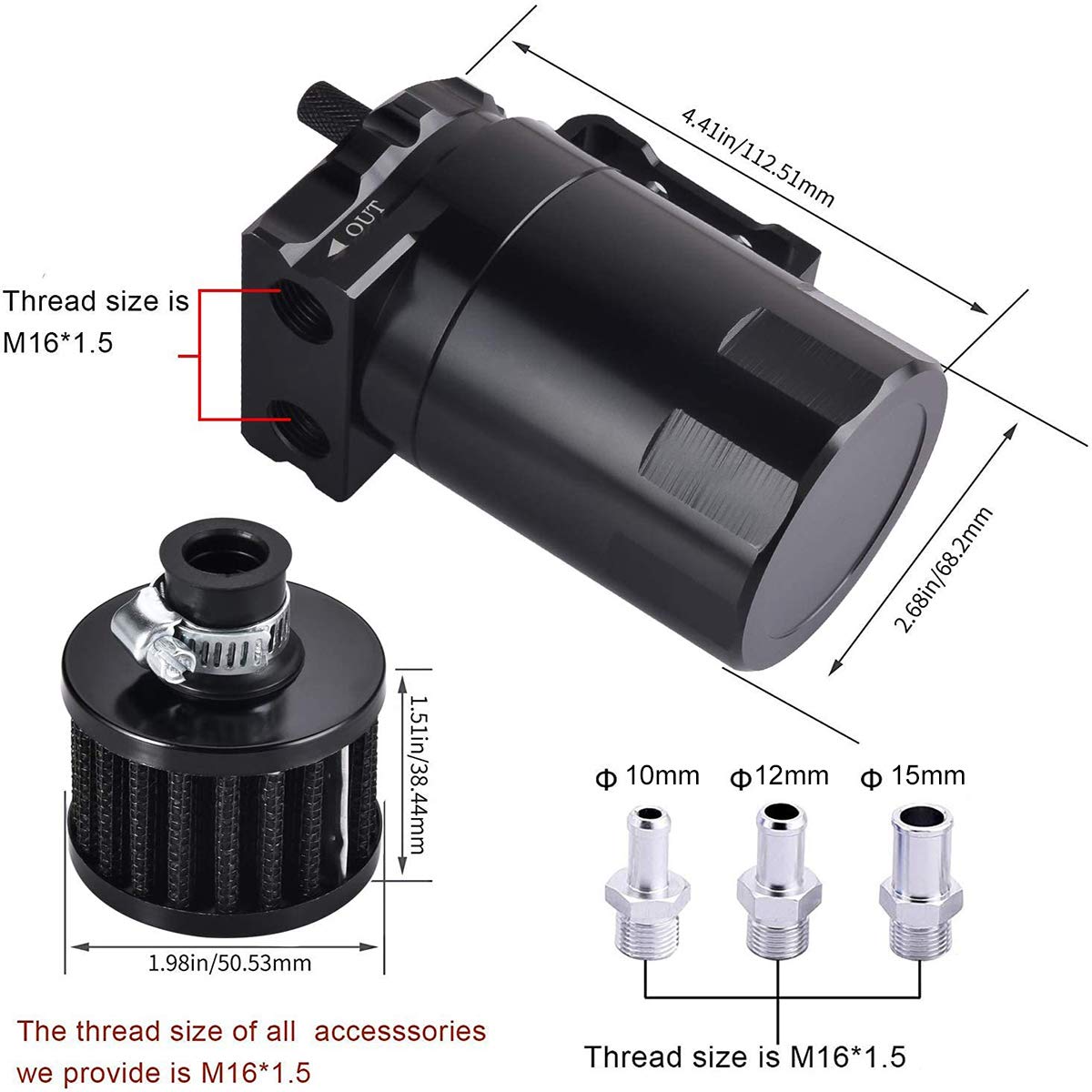 EVIL ENERGY Baffled Oil Catch Can,Oil Separator Catch Can with Breather Filter 300ml Universal Aluminum