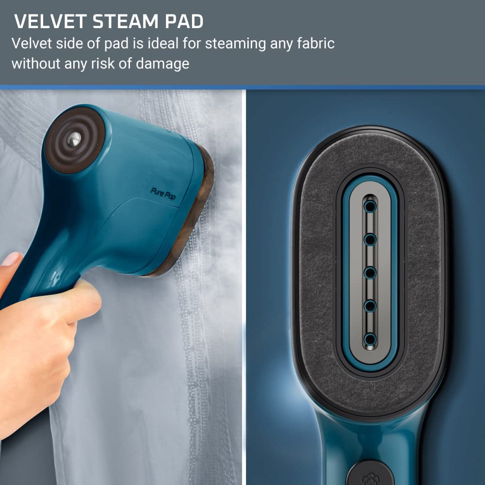 Rowenta Pure Pop, Handheld Steamer for Clothes 1.5 Pounds 15 Second Heatup, 2.3 Ounce Capacity 1150 Watts, Portable, Garment Steamer, With Lint Remover, Blue