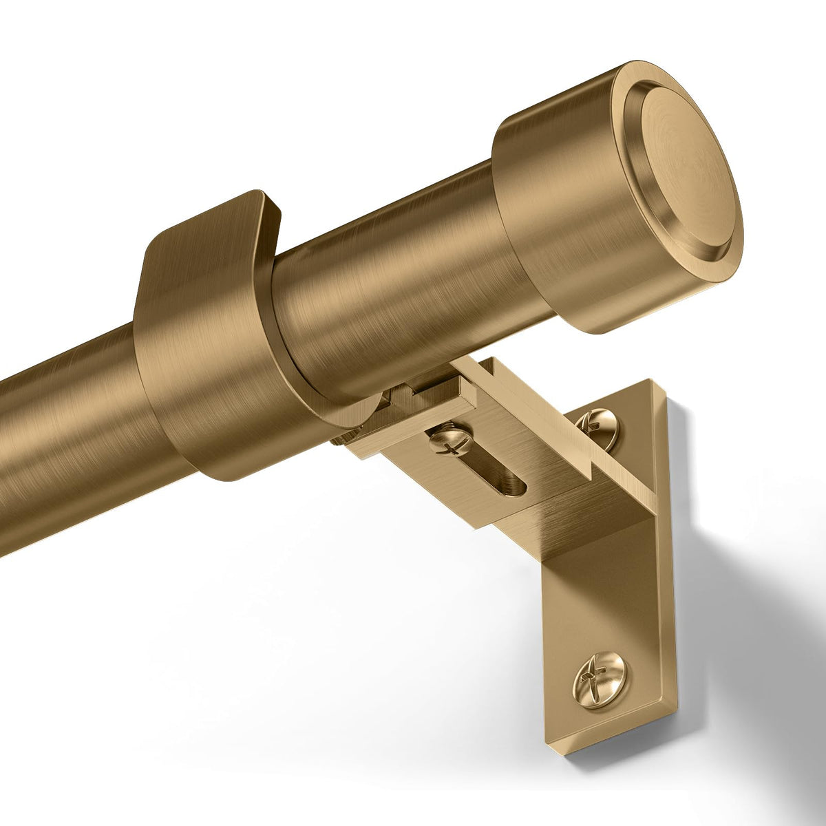 JRZOO Warm Gold Curtain Rod 36-144 Inches Adjustable, 1" Diameter Heavy Duty Window Rod with Alloy Metal Finials & New Heavy Duty Brackets for Bedroom Living Room Kitchen