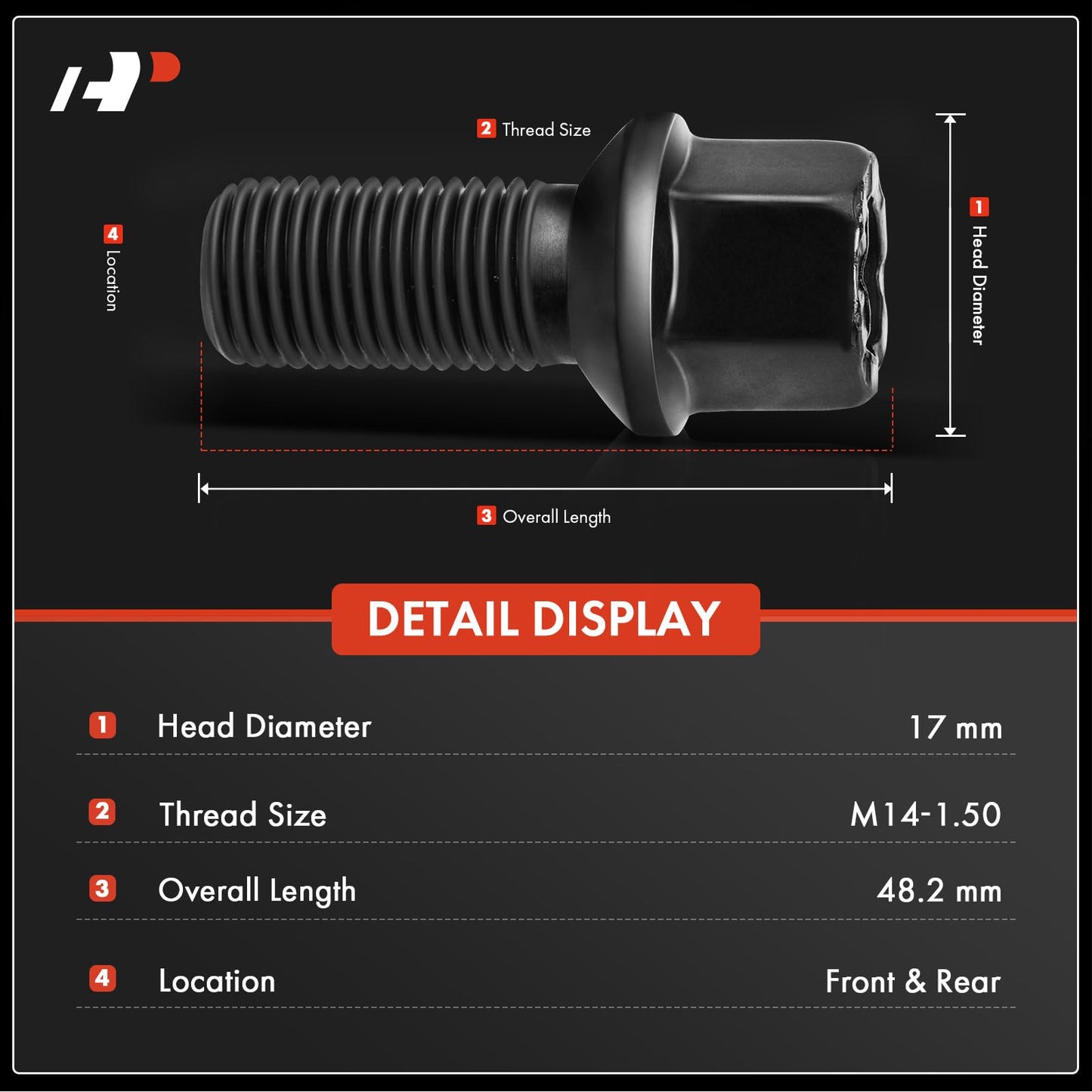 A-Premium M14-1.50 Wheel Studs Compatible with Volkswagen Jetta Passat Golf Tiguan Beetle Audi A3 A4 A5 A6 A7 Quattro A8 Front and Rear Side 20-PC Set