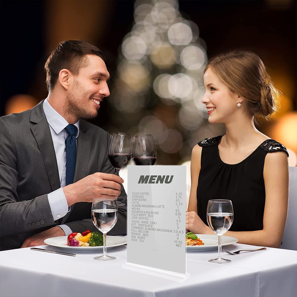 LCKLA Acrylic Sign Holder 8.5 x 11 Clear Plastic Table Menu Holders,T-Shaped Desktop Display Stand Ad Frame. Suitable for Restaurants, Promotions, Photo Frames, Events, Meetings 6 Pack