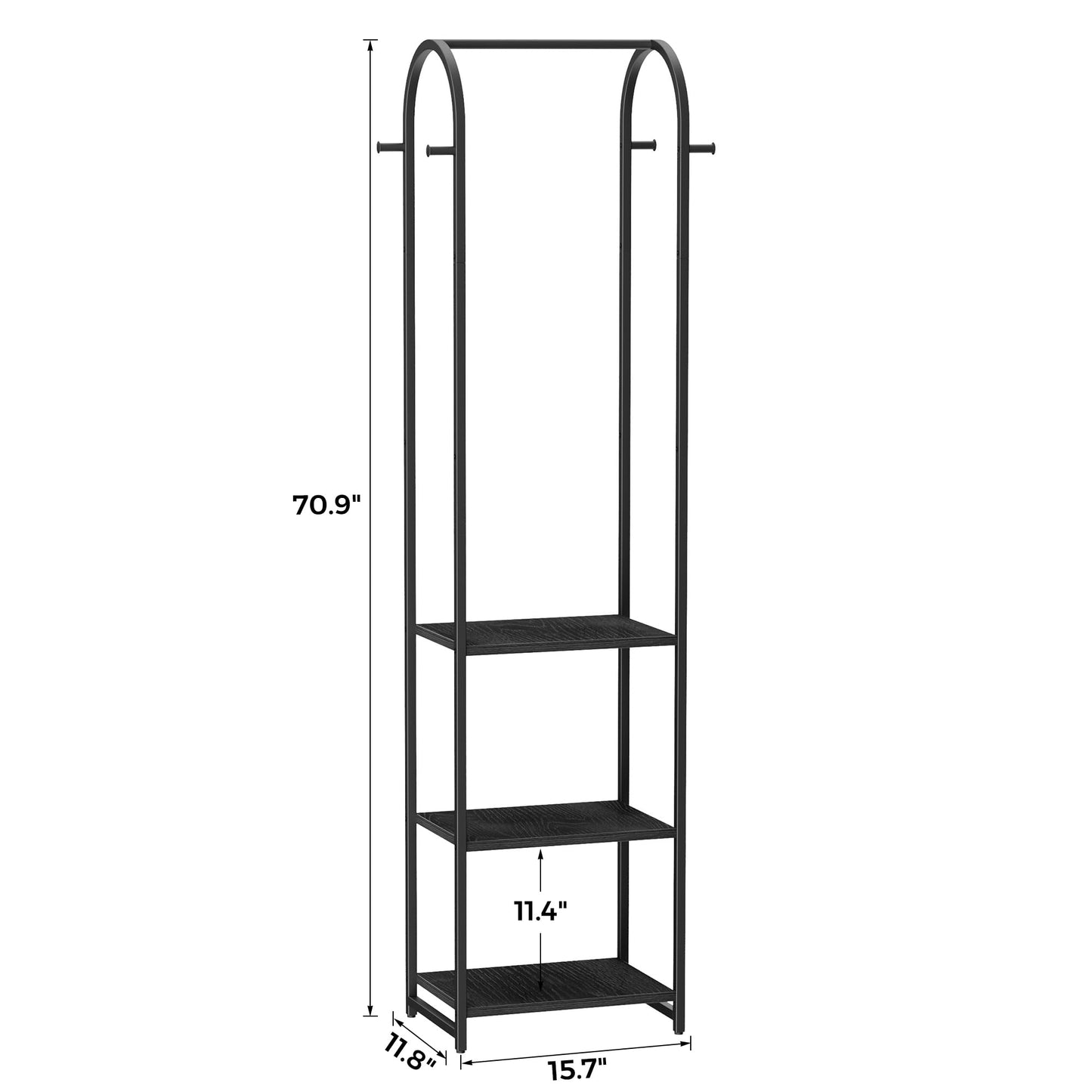 Cerlyunzan Garment Rack, Coat Rack With 3 Shelves and 4 Hooks, 71" H Clothes Stand For Hanging Clothes, Hanging Rod For for Bedroom, Hallway, Entryway, Office, Living Room, Black