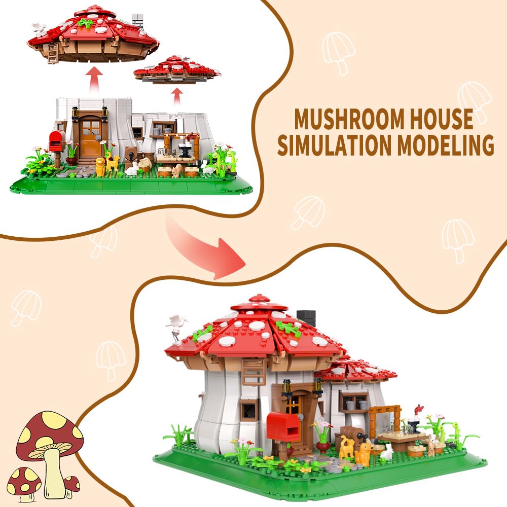 Mushroom House Building Blocks Set - Unique Design Creative Building Toy for Adults and Teens Mini Brick