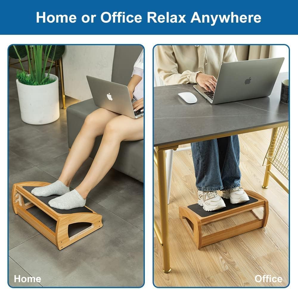 StrongTek Adjustable Under Desk Footrest, Ergonomic Foot Rest for Under Desk with 3 Height Position, Wooden Foot Stool Under Desk with Anti-Slip Surface, Adjustable Foot Stool for Home Office, Natural