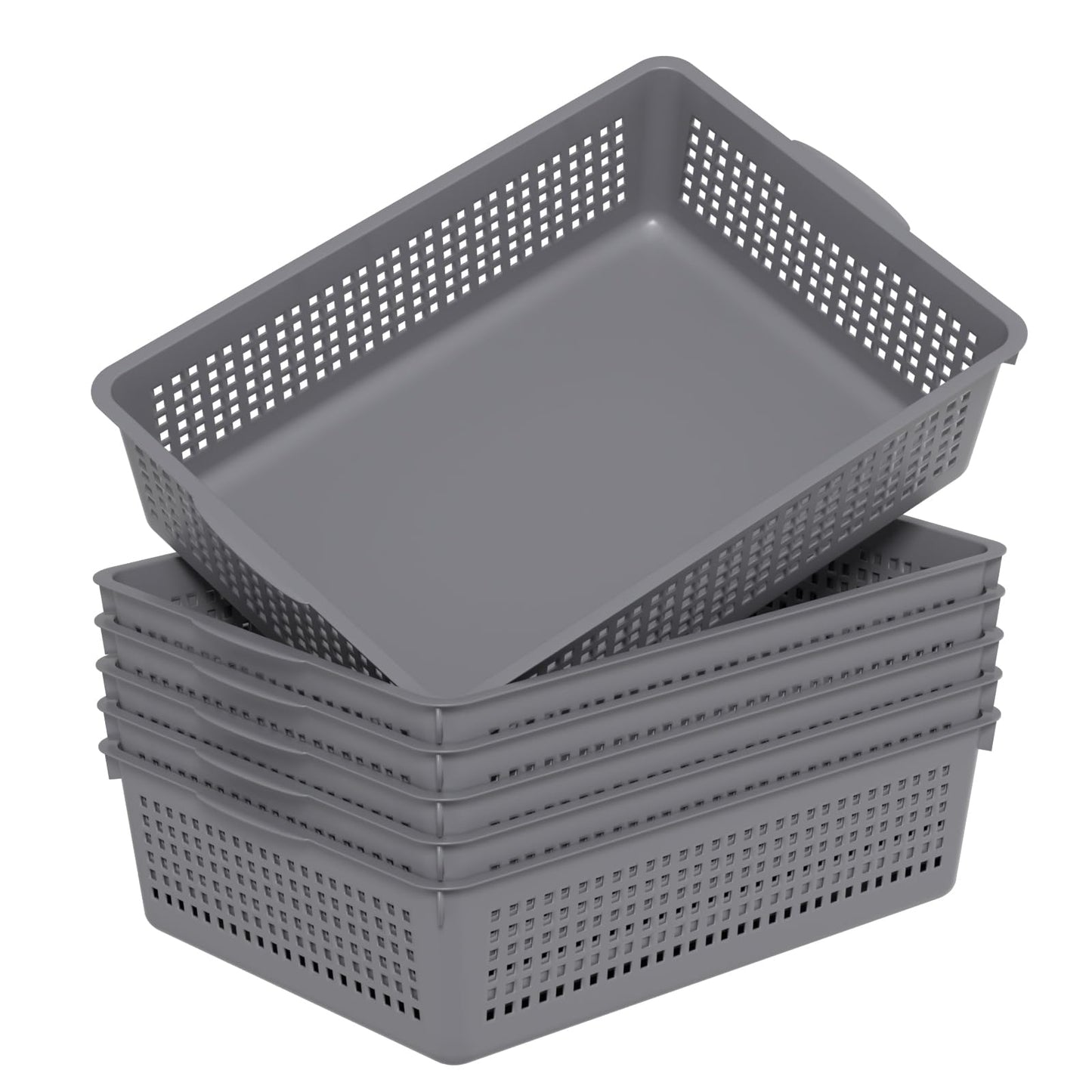 Nicesh A4 Size Plastic Basket, Desktop File Storage Organization Tray, Set of 6 (Grey)