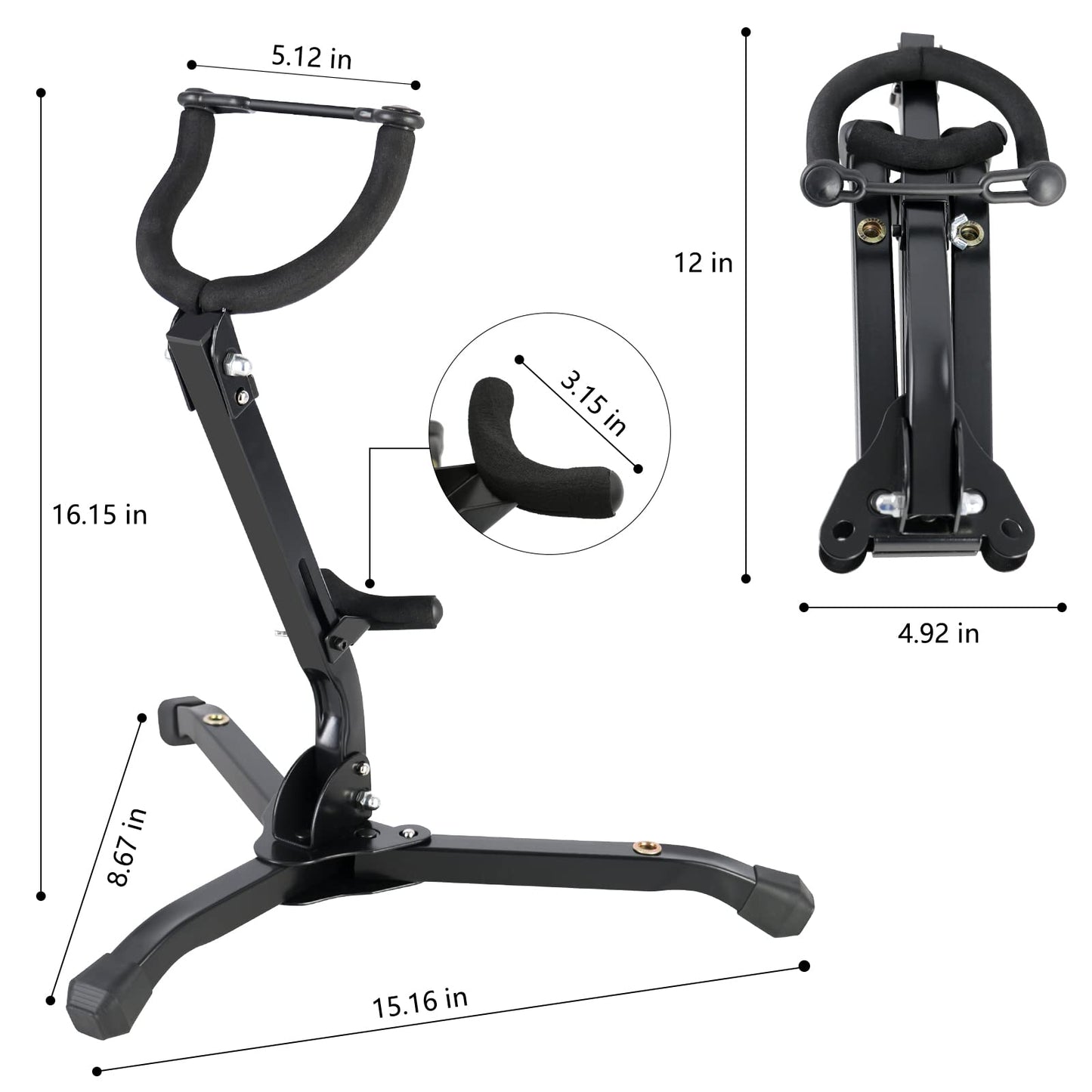 EASTROCK Alto & Tenor Saxophone Stand - Folding Saxophone Holder Rack with 2 Detachable Flute/Clarinet Holders - Carrying Bag